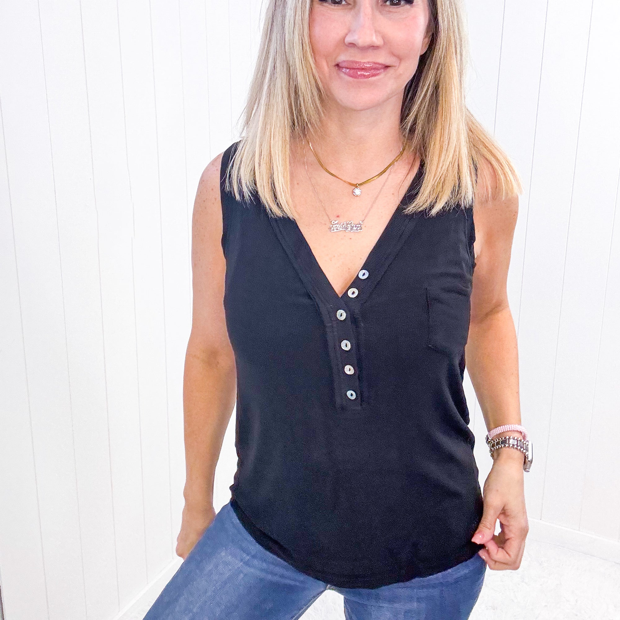 Pol Black Soft Loose Knit Ribbed Tank Top - Boujee Boutique 