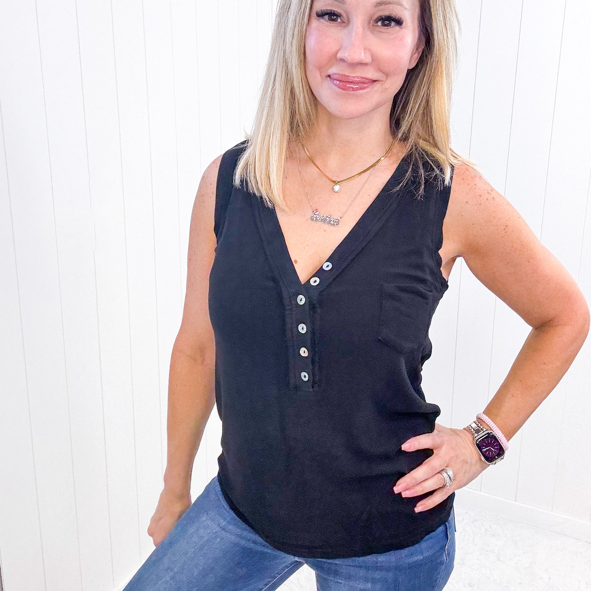 Pol Black Soft Loose Knit Ribbed Tank Top - Boujee Boutique 