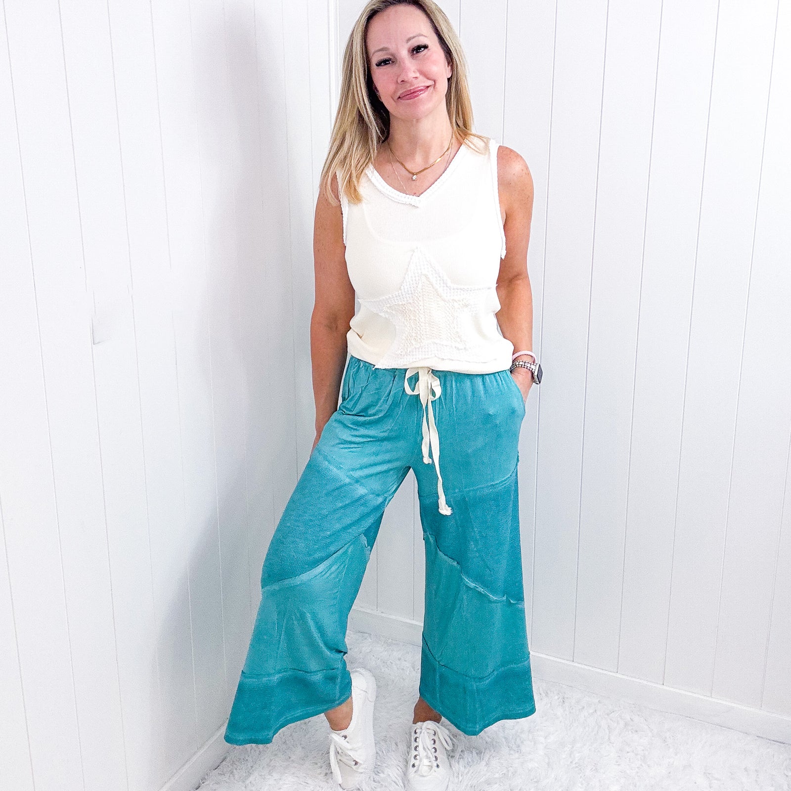 Pol Making Moves Wide Leg Cropped Palazzo Pants in Aqua - Boujee Boutique 