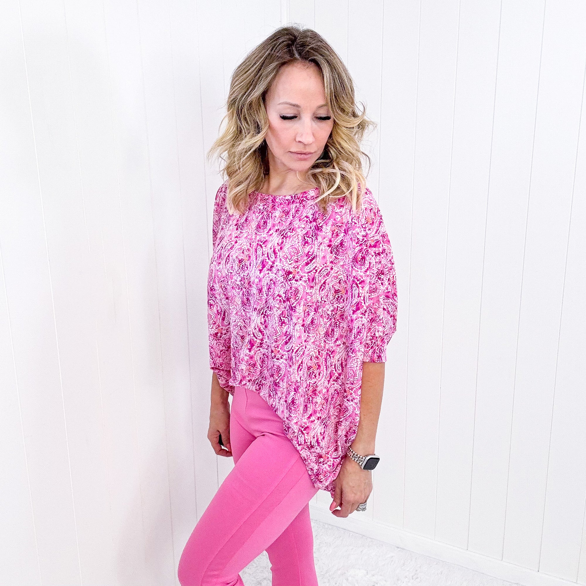 Dear Scarlett Essential Blouse in Fuchsia and White Paisley - Boujee Boutique 
