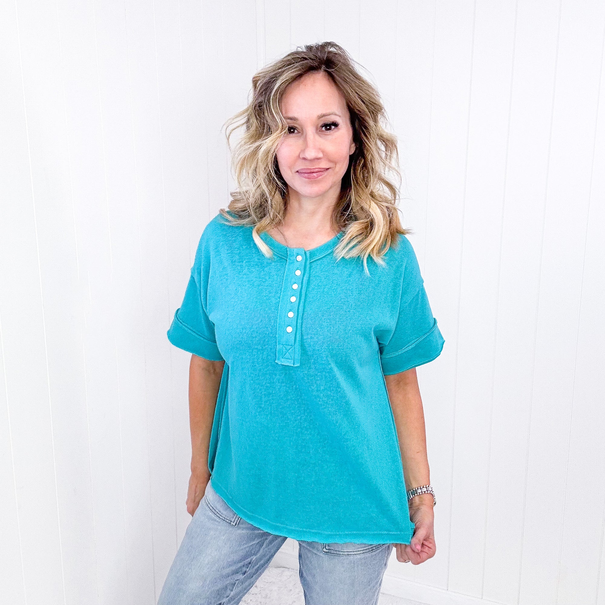 Andree By Unit Button Short Sleeve Tunic in 2 Colors - Boujee Boutique 