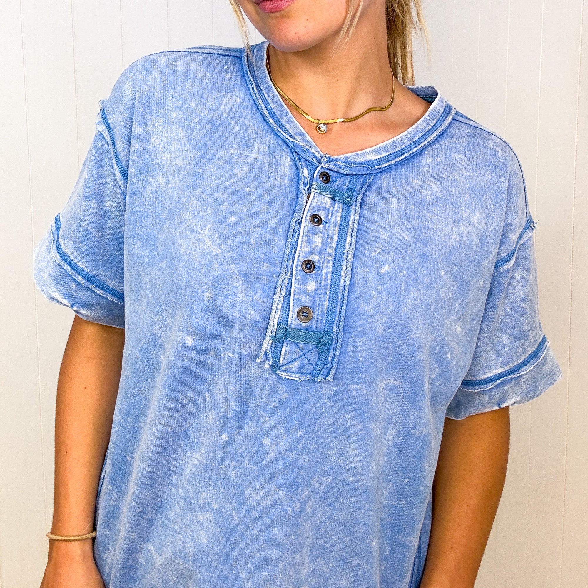 Bright Detailed Button Closure Scoop Neckline Short Sleeve Top in 7 Colors - Boujee Boutique 