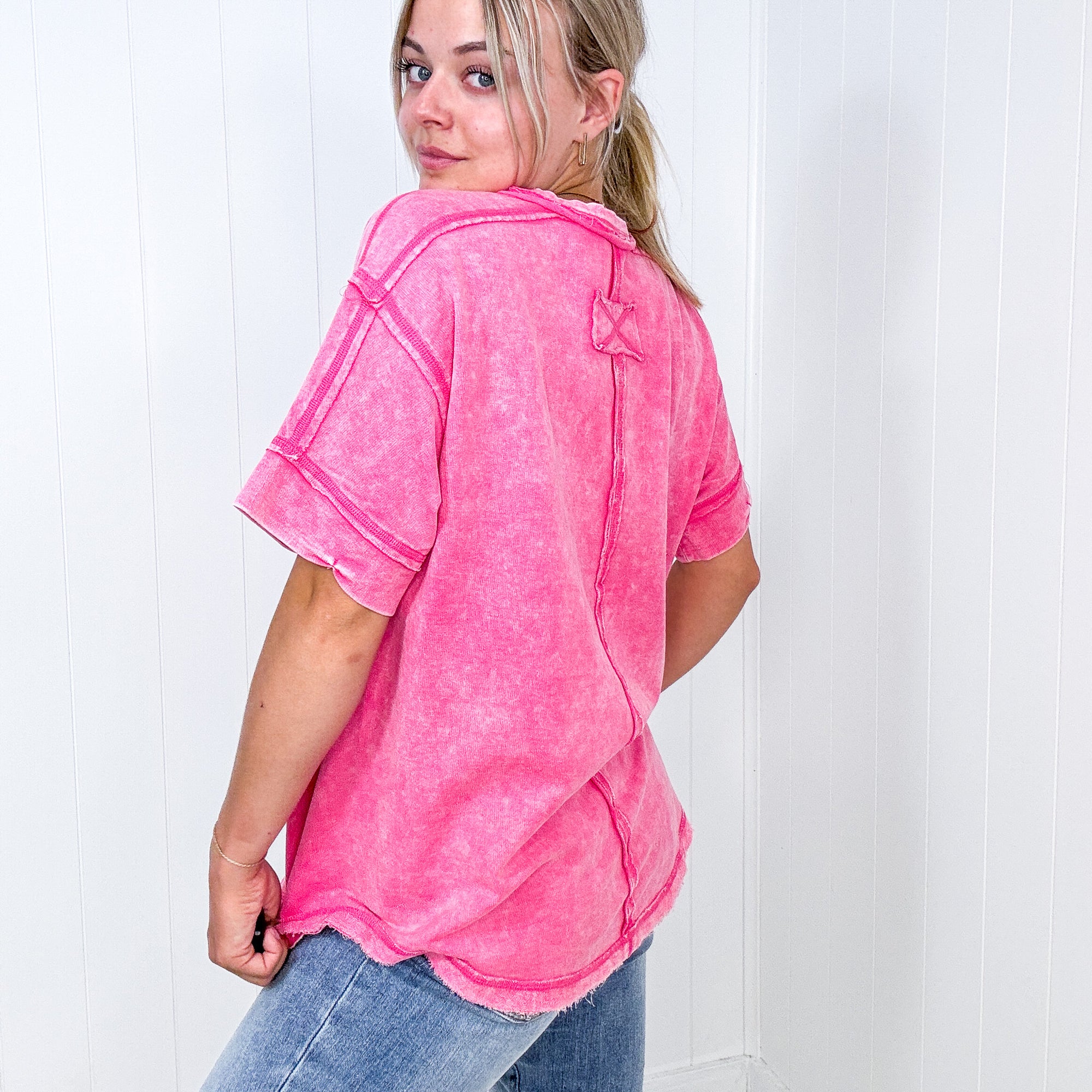 Bright Detailed Button Closure Scoop Neckline Short Sleeve Top in 7 Colors - Boujee Boutique 