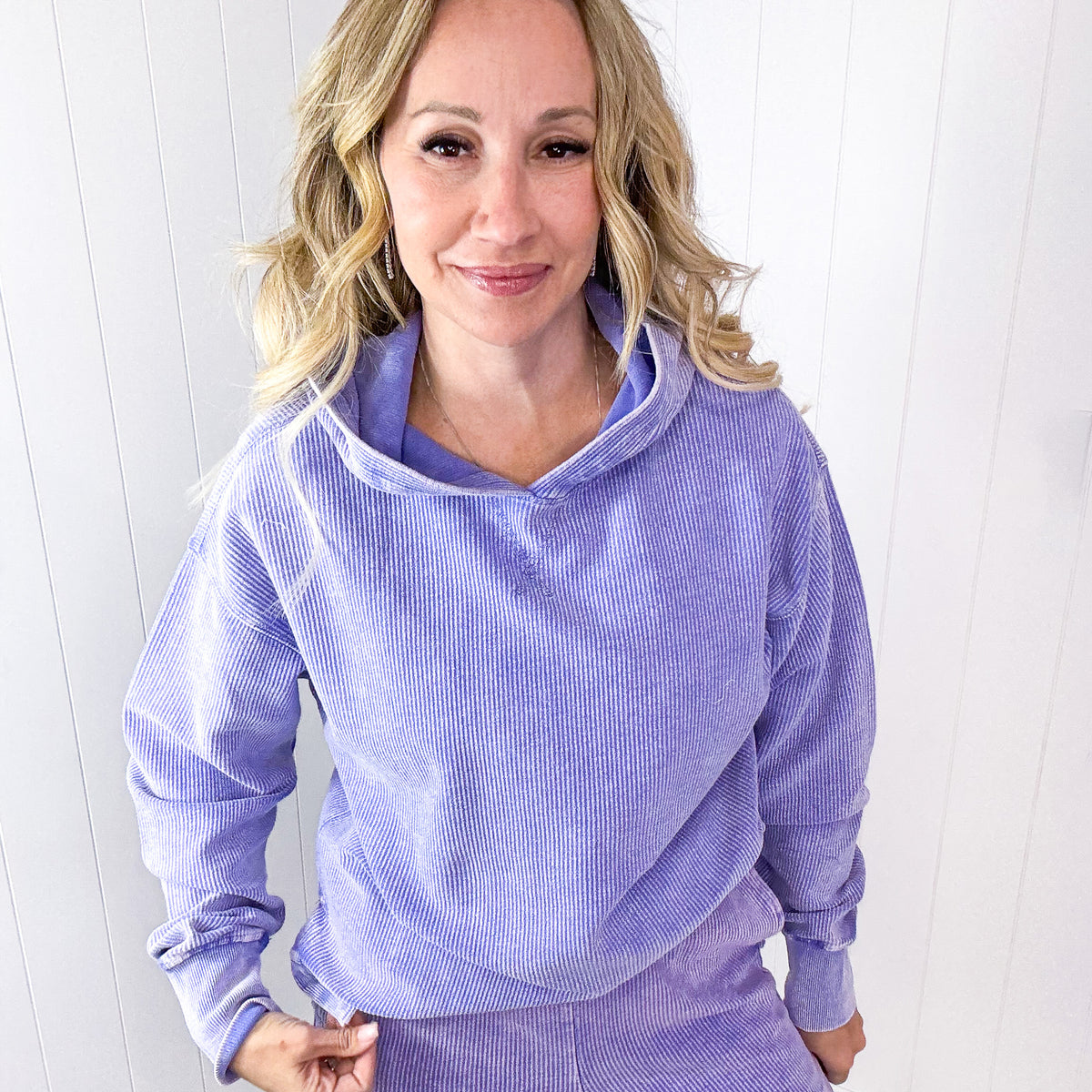 Lavender Love Luxe Snow Washed Corded Pullover Hoodie - Boujee Boutique 