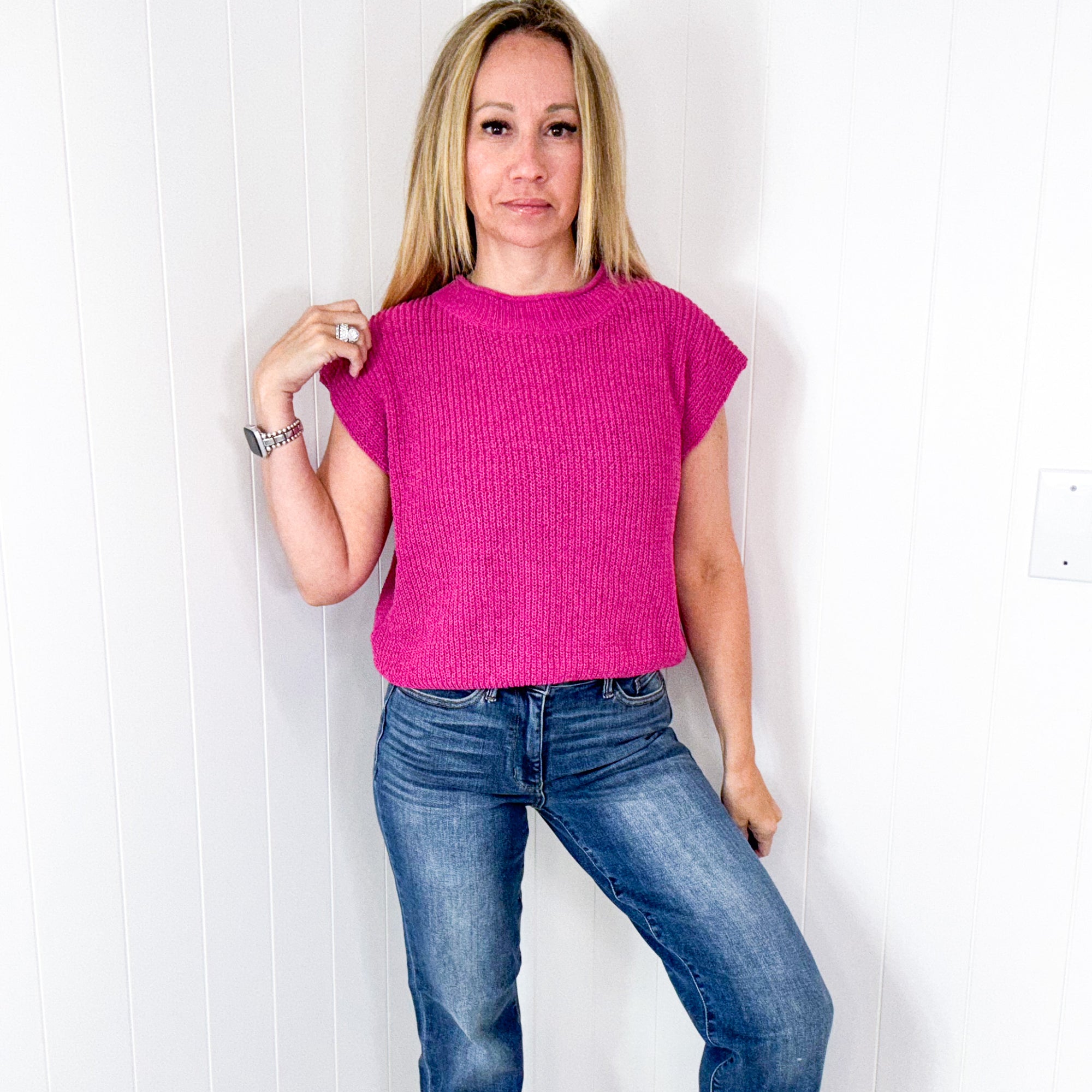 Conversation Starter Pink Cap Sleeve Sweater Knit Top - Boujee Boutique 