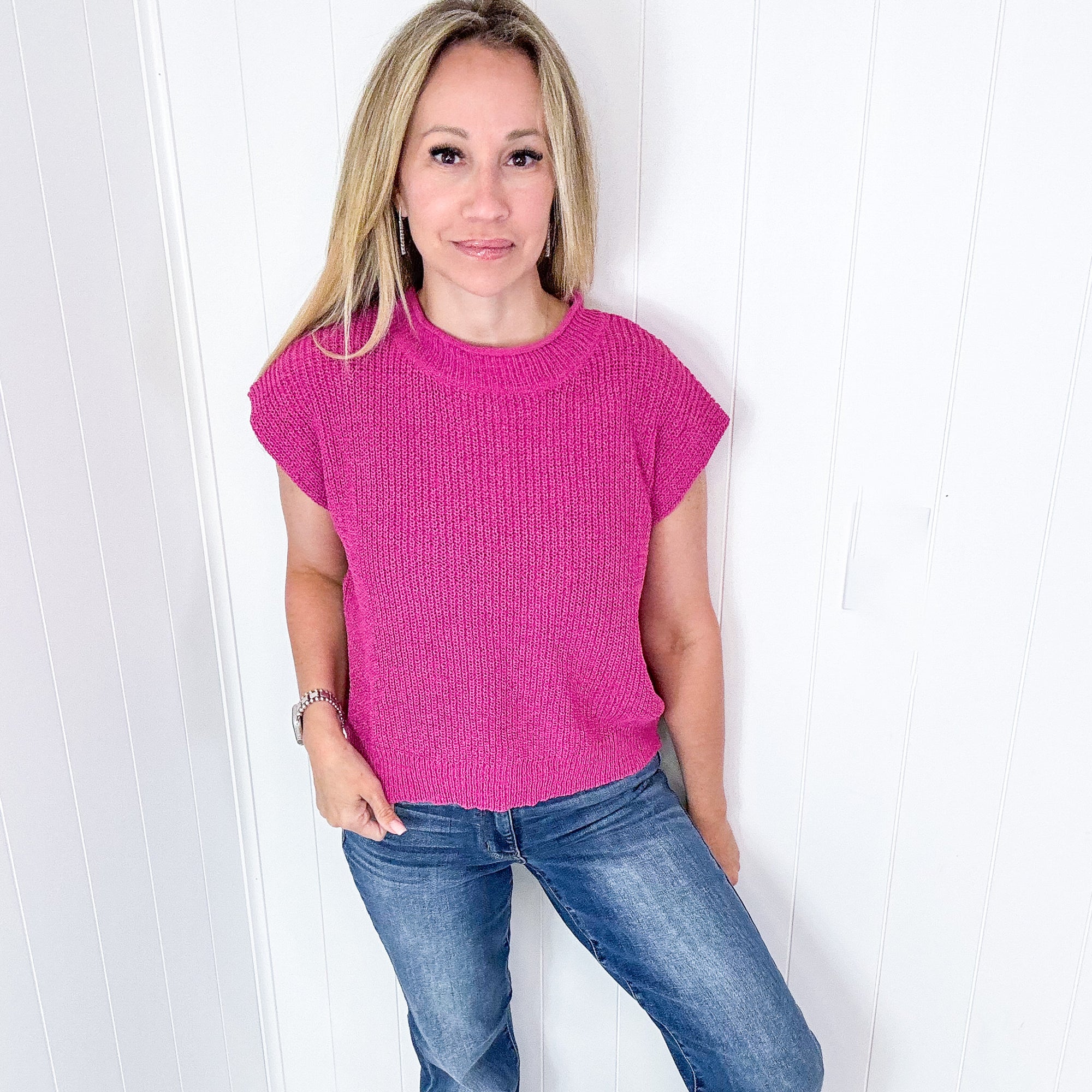 Conversation Starter Pink Cap Sleeve Sweater Knit Top - Boujee Boutique 