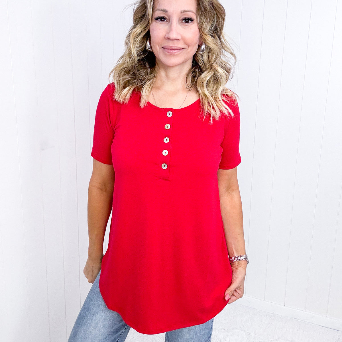 Take On The Day Ruby Shell Button Down Short Sleeve Top - Boujee Boutique 