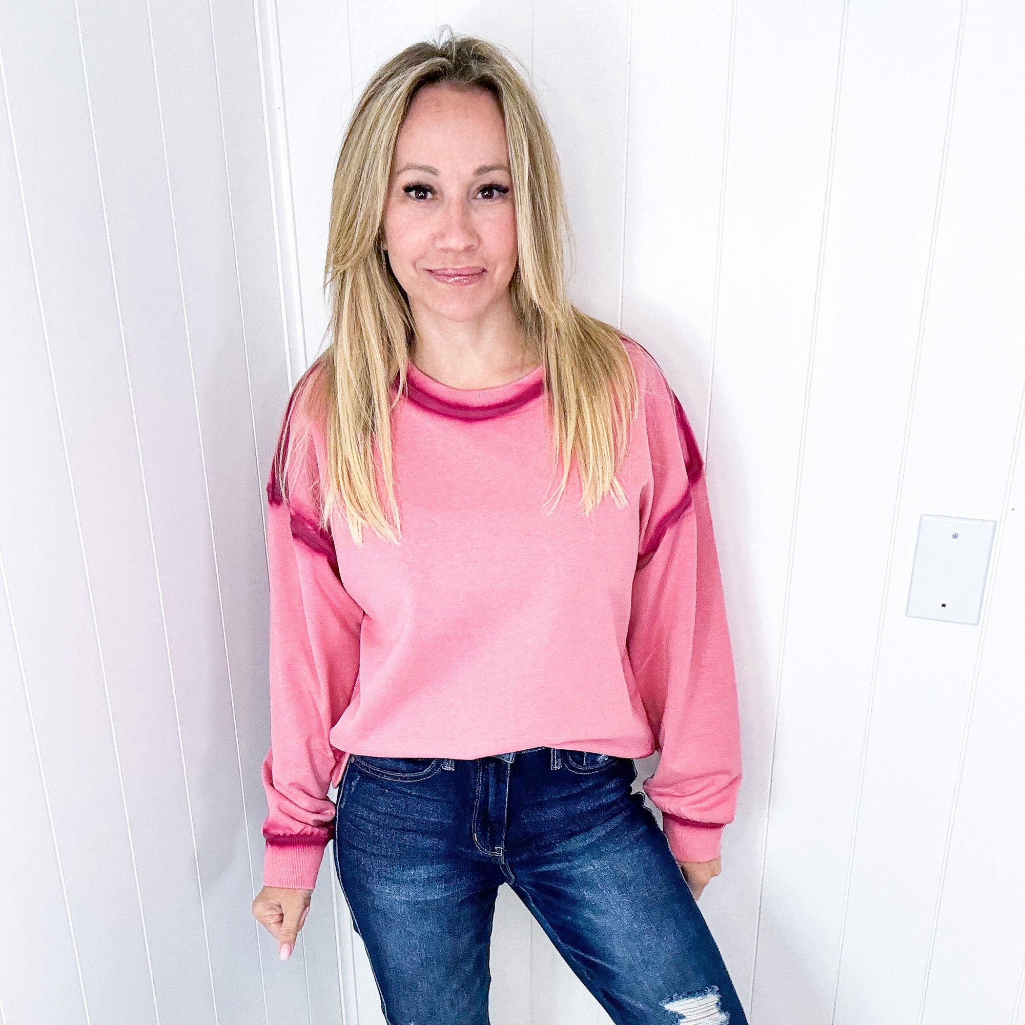 Let's Dream Faded Oil Washed Long Sleeve Crew Neckline Pullover in 4 Options - Boujee Boutique 