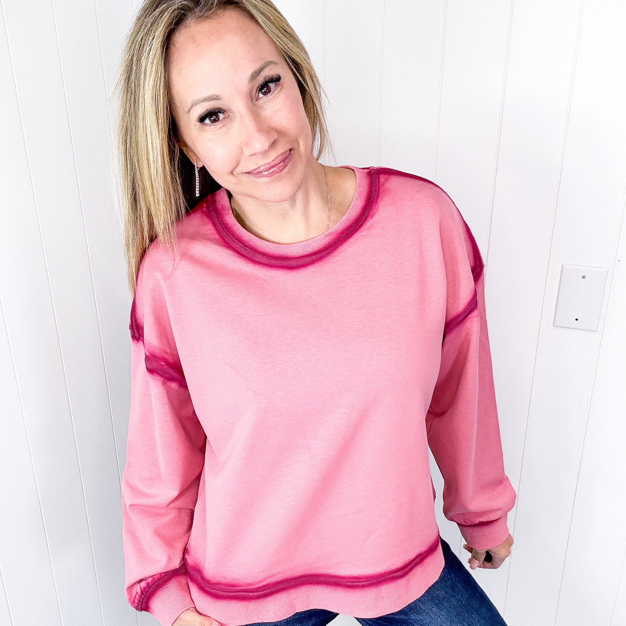 Let's Dream Faded Oil Washed Long Sleeve Crew Neckline Pullover in 4 Options - Boujee Boutique 