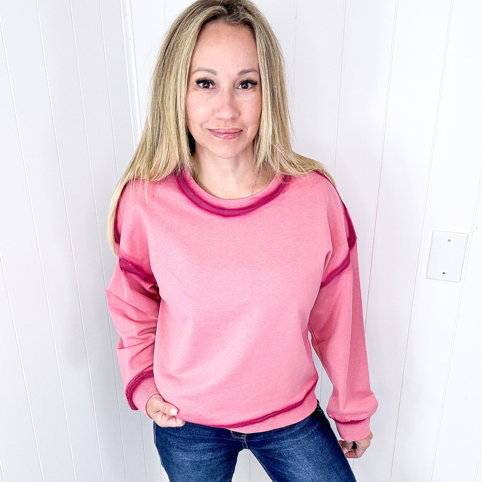 Let's Dream Faded Oil Washed Long Sleeve Crew Neckline Pullover in 4 Options - Boujee Boutique 