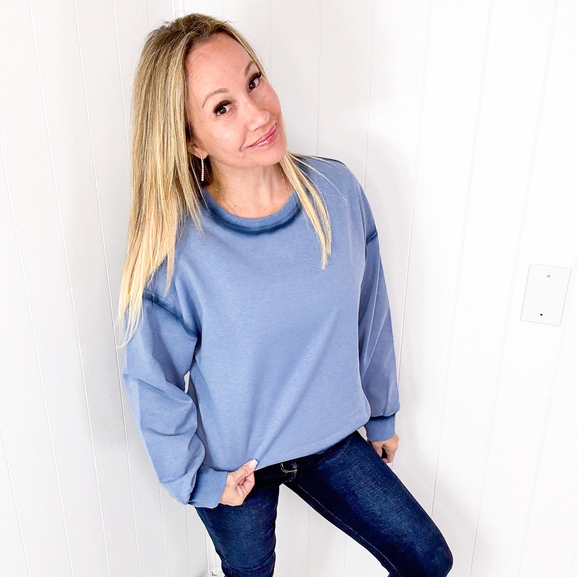 Let's Dream Faded Oil Washed Long Sleeve Crew Neckline Pullover in 4 Options - Boujee Boutique 