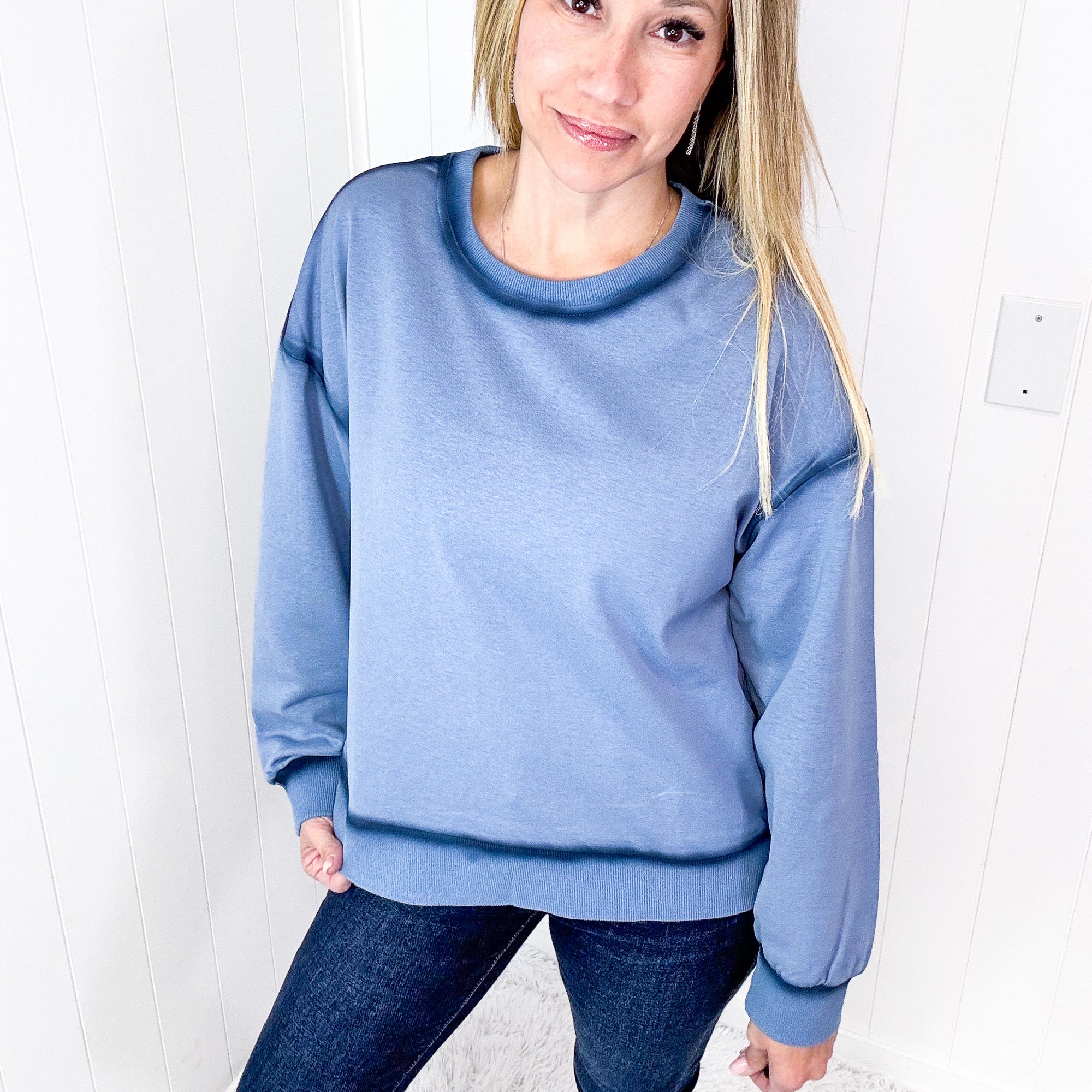 Let's Dream Faded Oil Washed Long Sleeve Crew Neckline Pullover in 4 Options - Boujee Boutique 