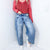 Cello Distressed Mid Rise Barrel Leg Jeans With Side Panels In a Medium Wash - Boujee Boutique 