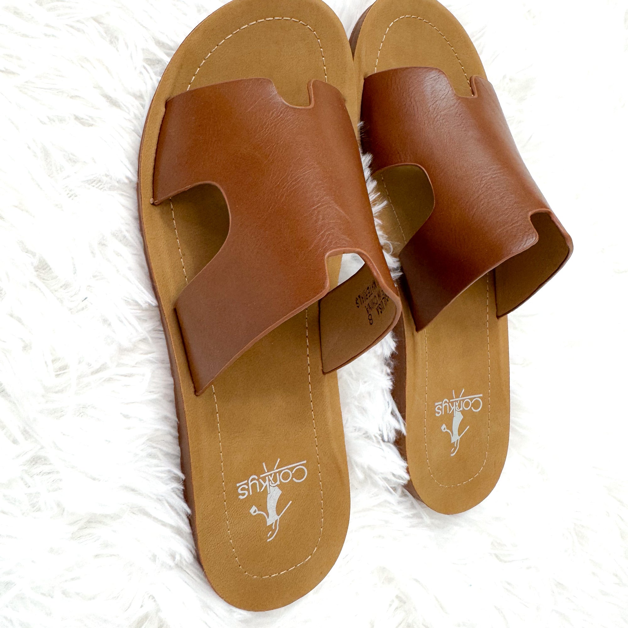 Corkys Bogalusa Smooth Cognac Faux Leather Sandals - Boujee Boutique 