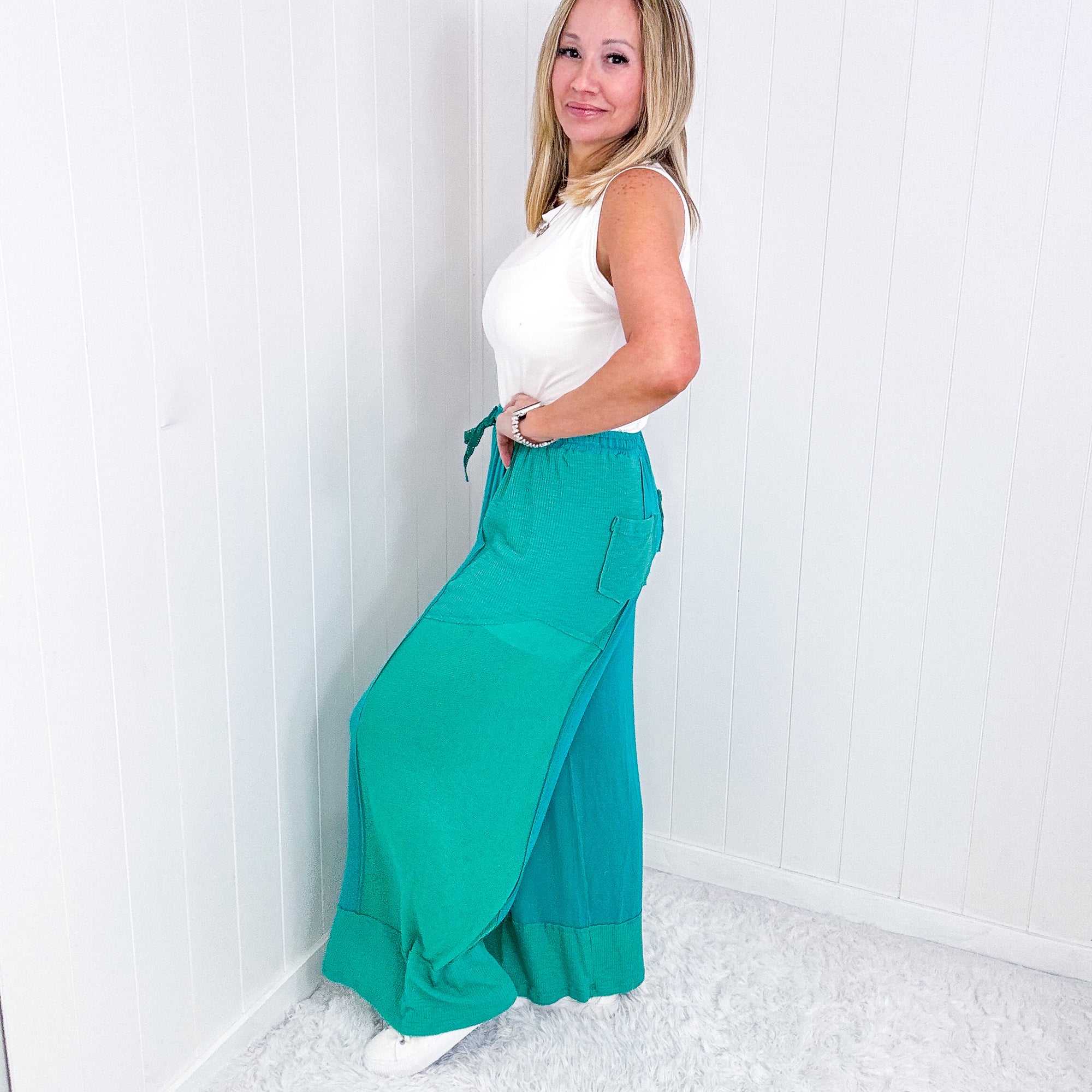 POL Feeling Breezy Wide Leg Textured Palazzo Pants in 3 Colors - Boujee Boutique 