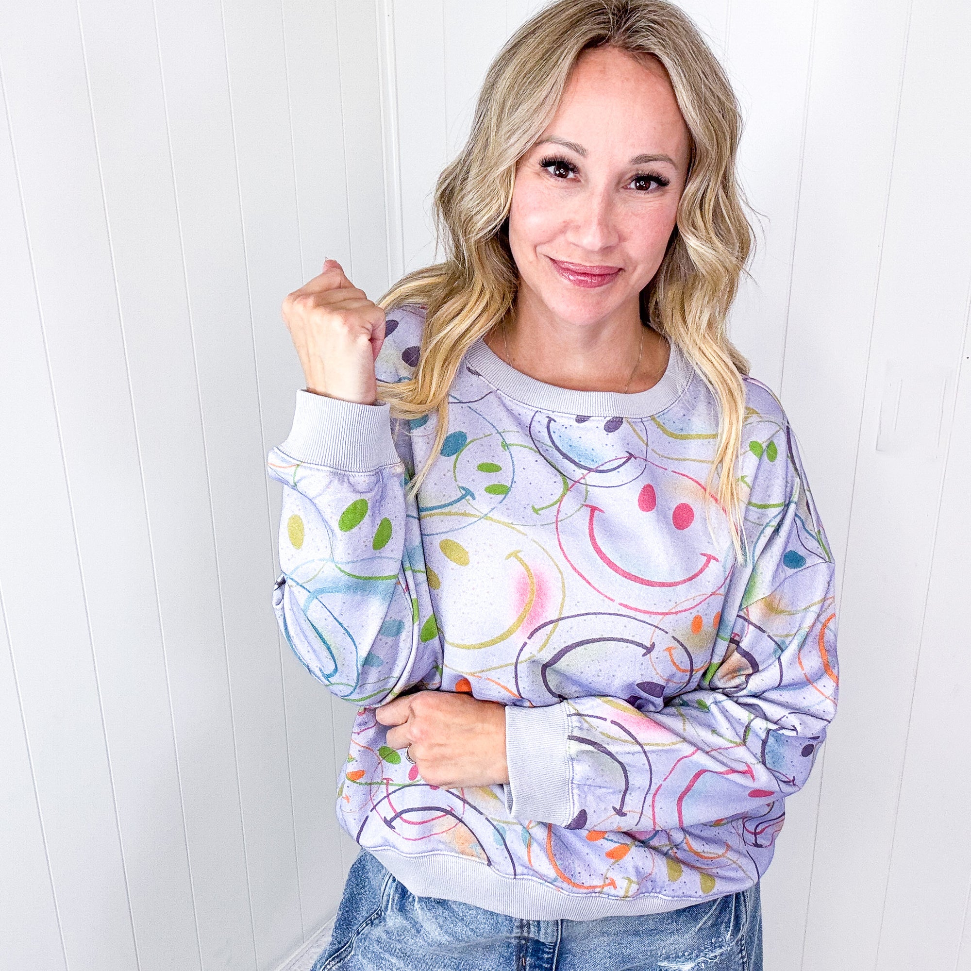 Happy Splendor Mineral Washed Terry Long Sleeve Pullover In Washed Lilac - Boujee Boutique 