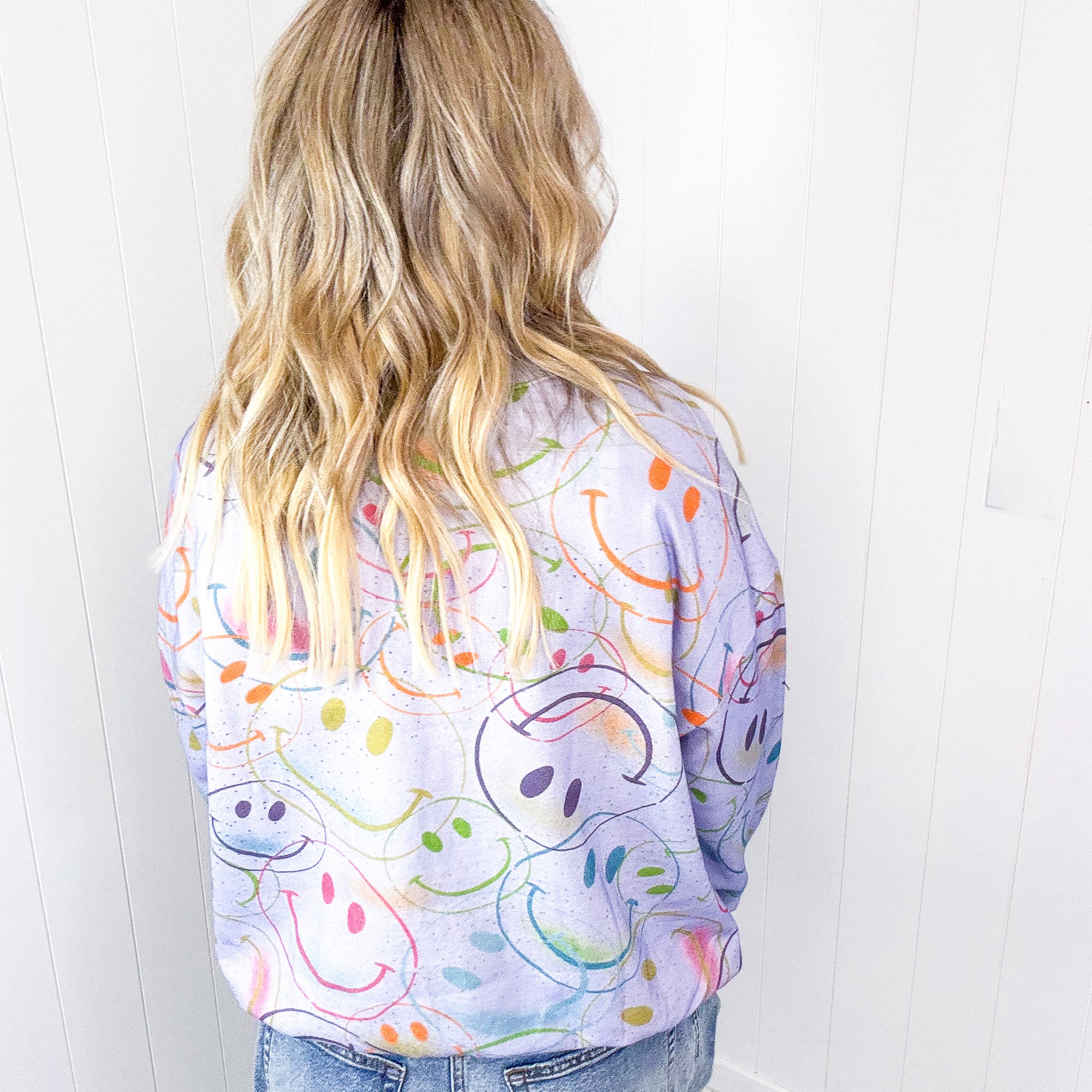 Happy Splendor Mineral Washed Terry Long Sleeve Pullover In Washed Lilac - Boujee Boutique 