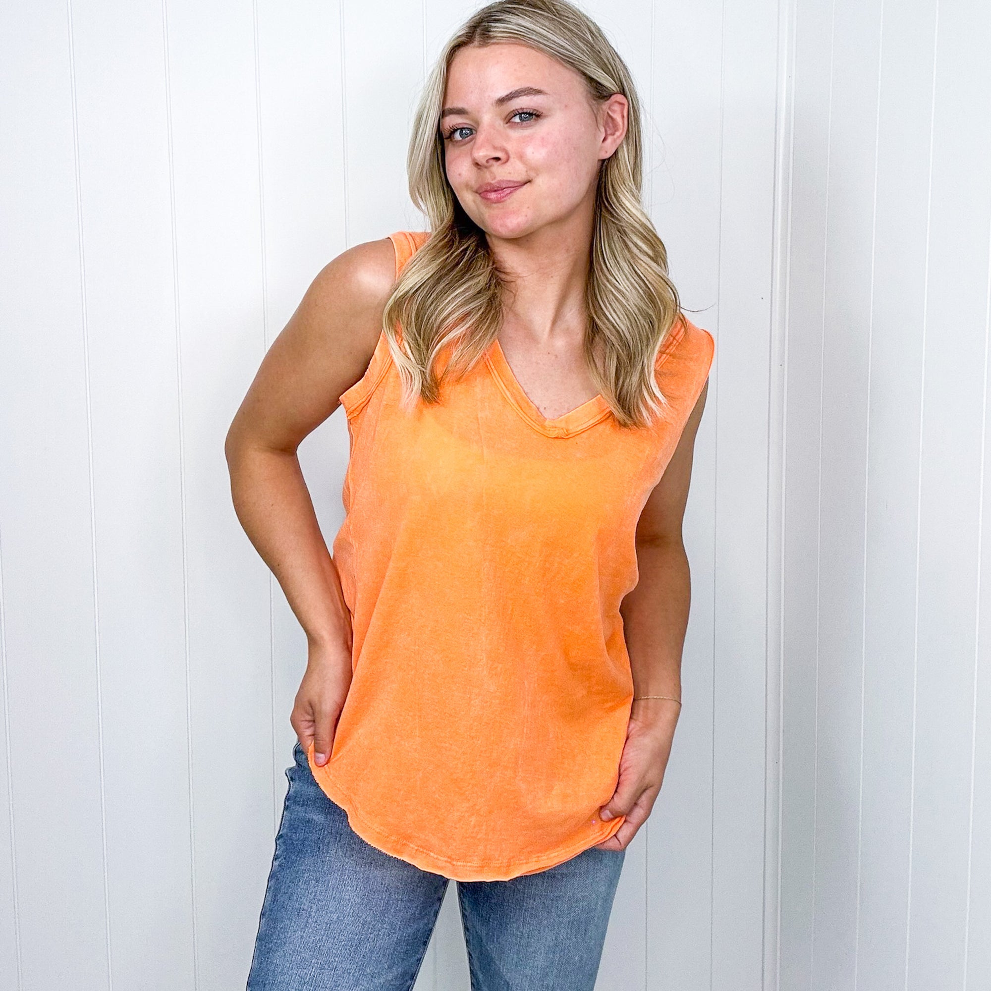 Malory Washed V Neckline Sleeveless Tank Top in 6 Colors - Boujee Boutique 