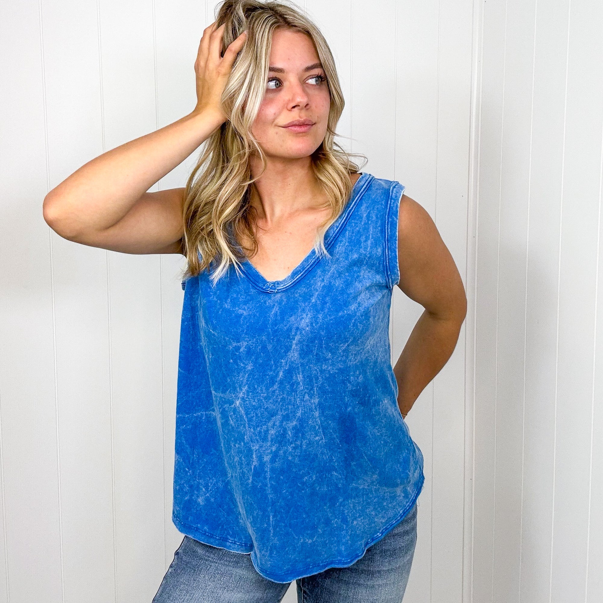 Malory Washed V Neckline Sleeveless Tank Top in 6 Colors - Boujee Boutique 