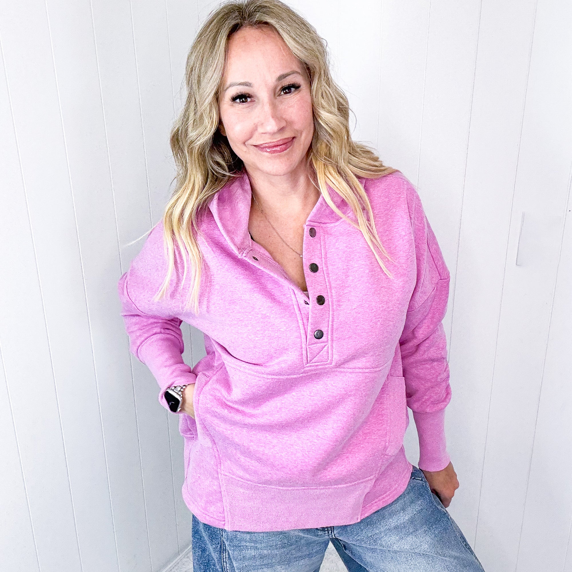 Cozy Retreat Button Long Sleeve Pullover Hoodie In 7 Options - Boujee Boutique 