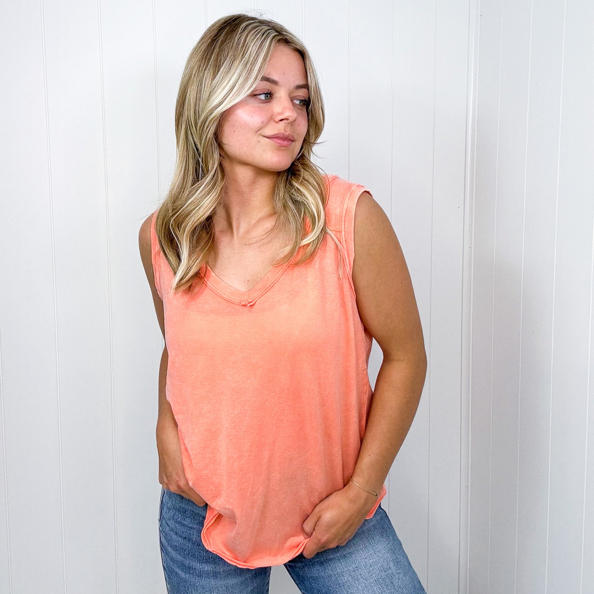 Malory Washed V Neckline Sleeveless Tank Top in 6 Colors - Boujee Boutique 