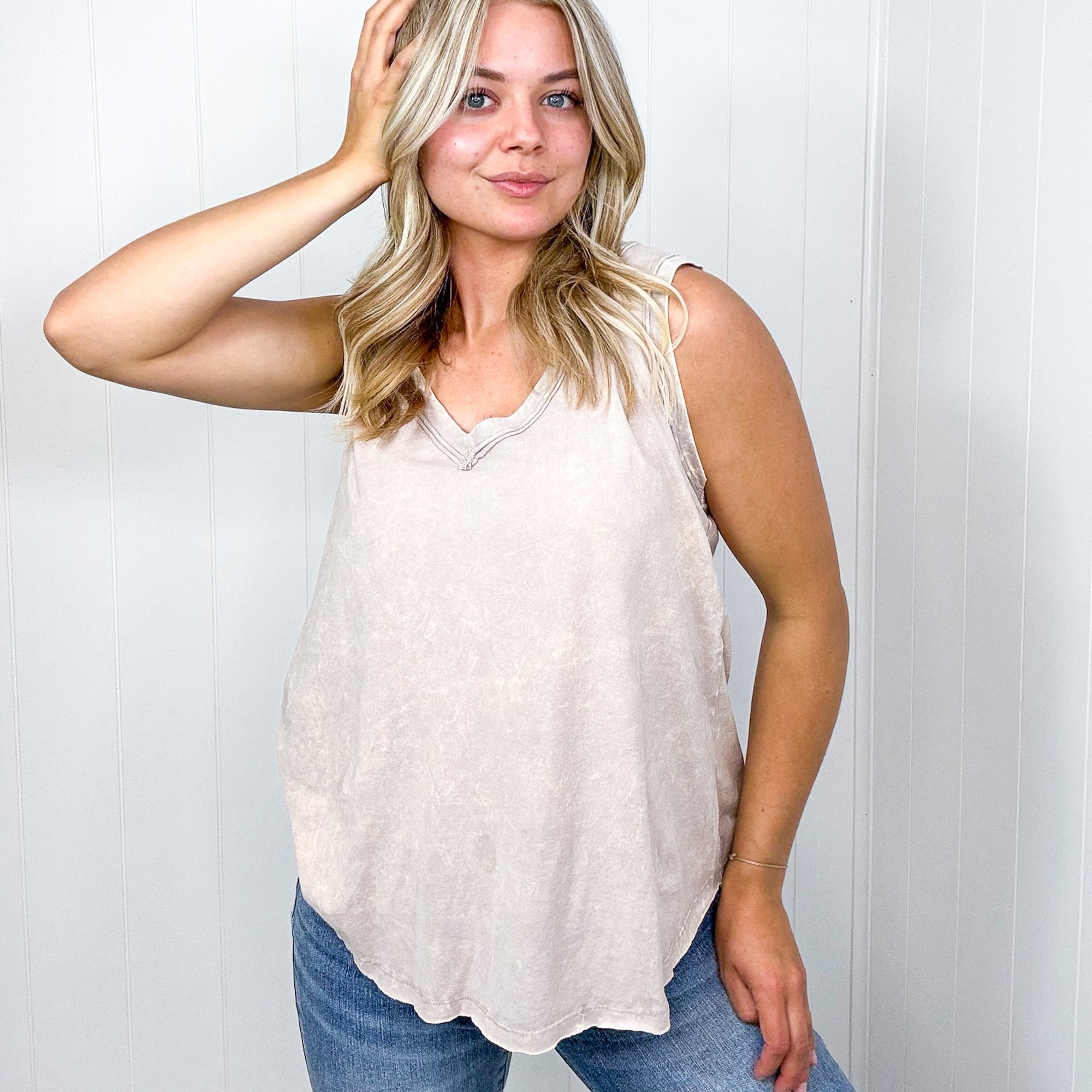 Malory Washed V Neckline Sleeveless Tank Top in 6 Colors - Boujee Boutique 