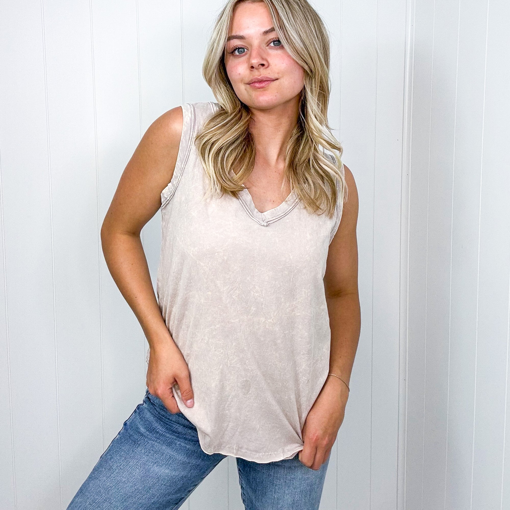 Malory Washed V Neckline Sleeveless Tank Top in 6 Colors - Boujee Boutique 