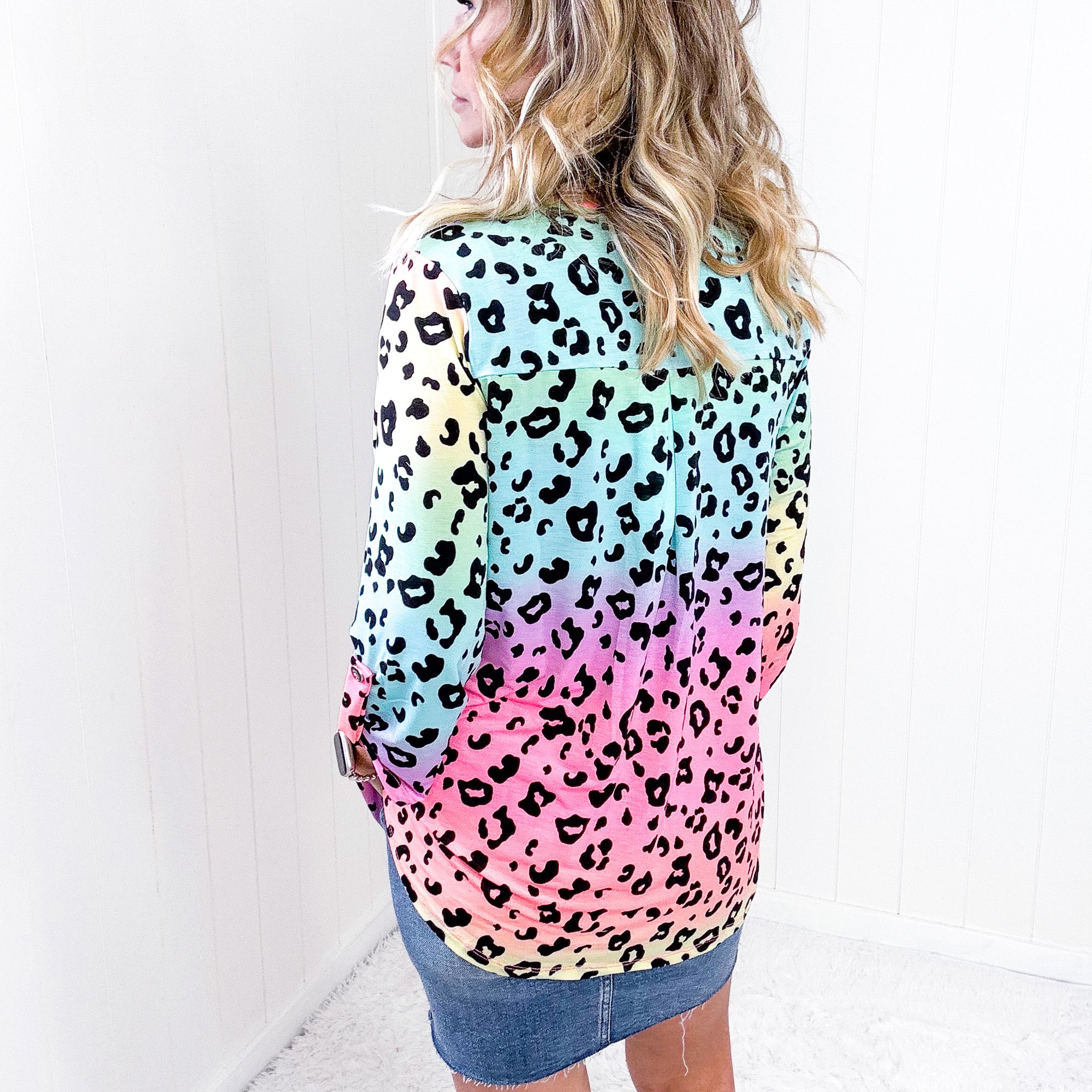 Dear Scarlett Lizzy Top in Rainbow Leopard Print - Boujee Boutique 