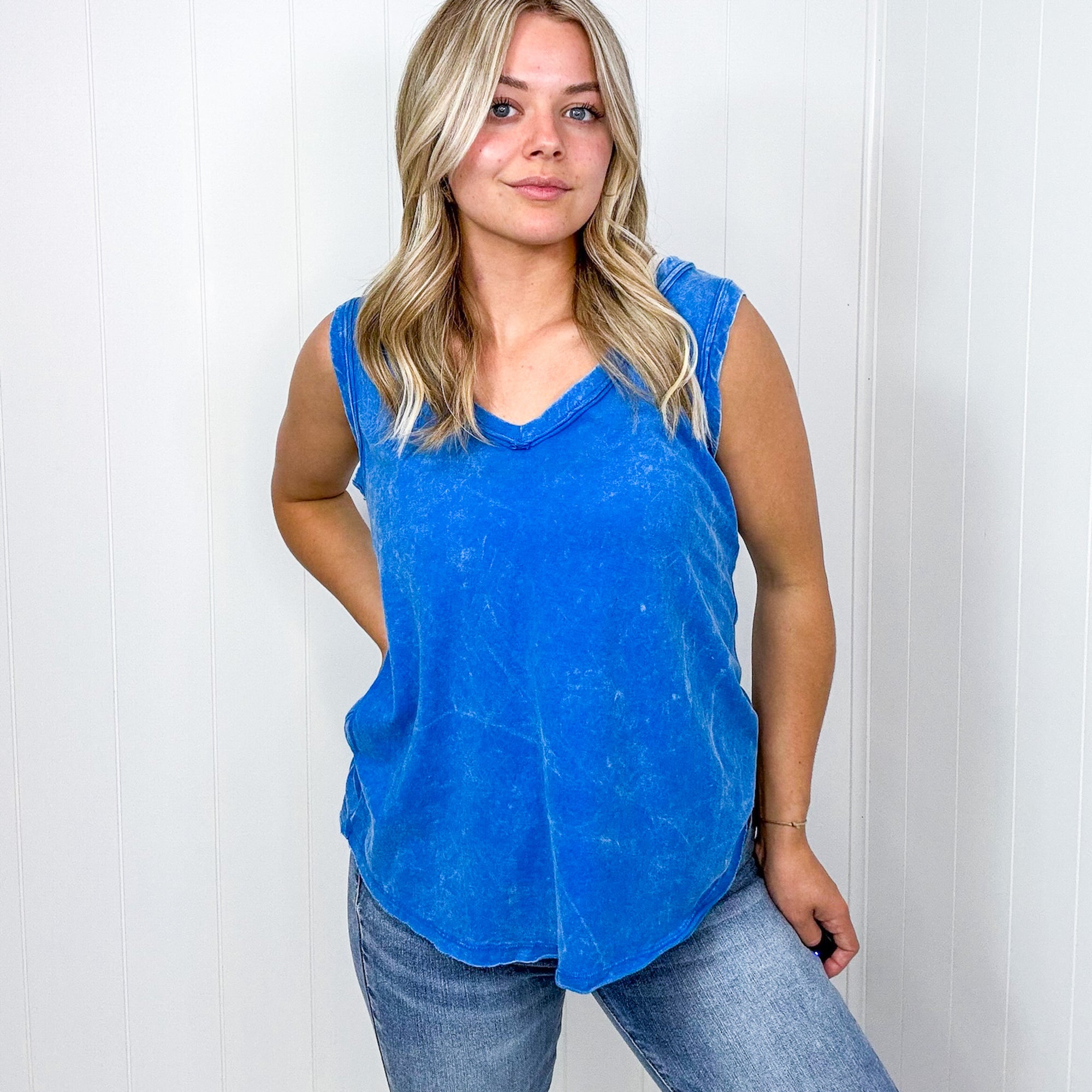 Malory Washed V Neckline Sleeveless Tank Top in 6 Colors - Boujee Boutique 