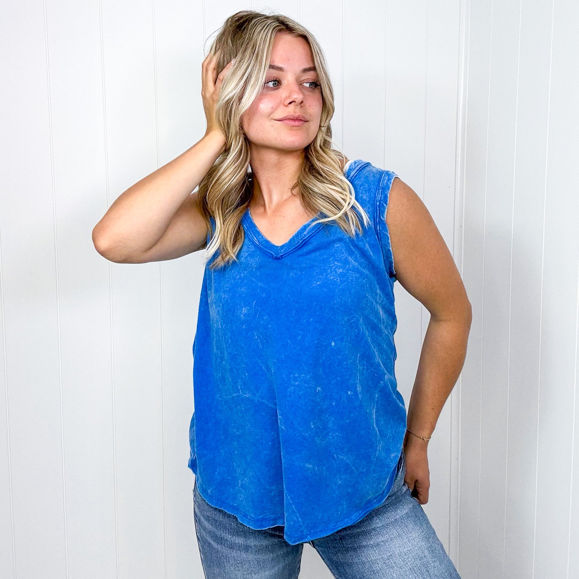 Malory Washed V Neckline Sleeveless Tank Top in 6 Colors - Boujee Boutique 