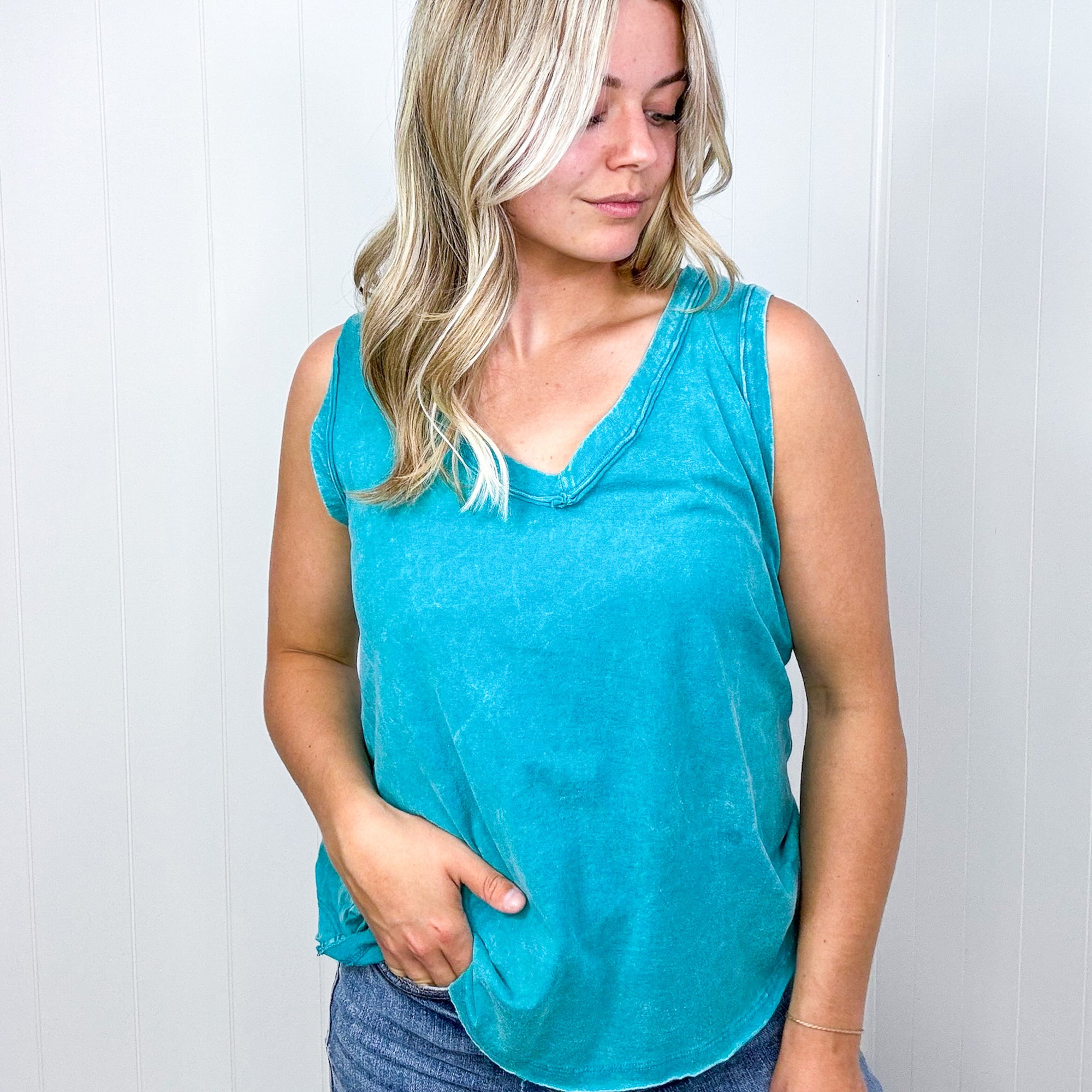 Malory Washed V Neckline Sleeveless Tank Top in 6 Colors - Boujee Boutique 
