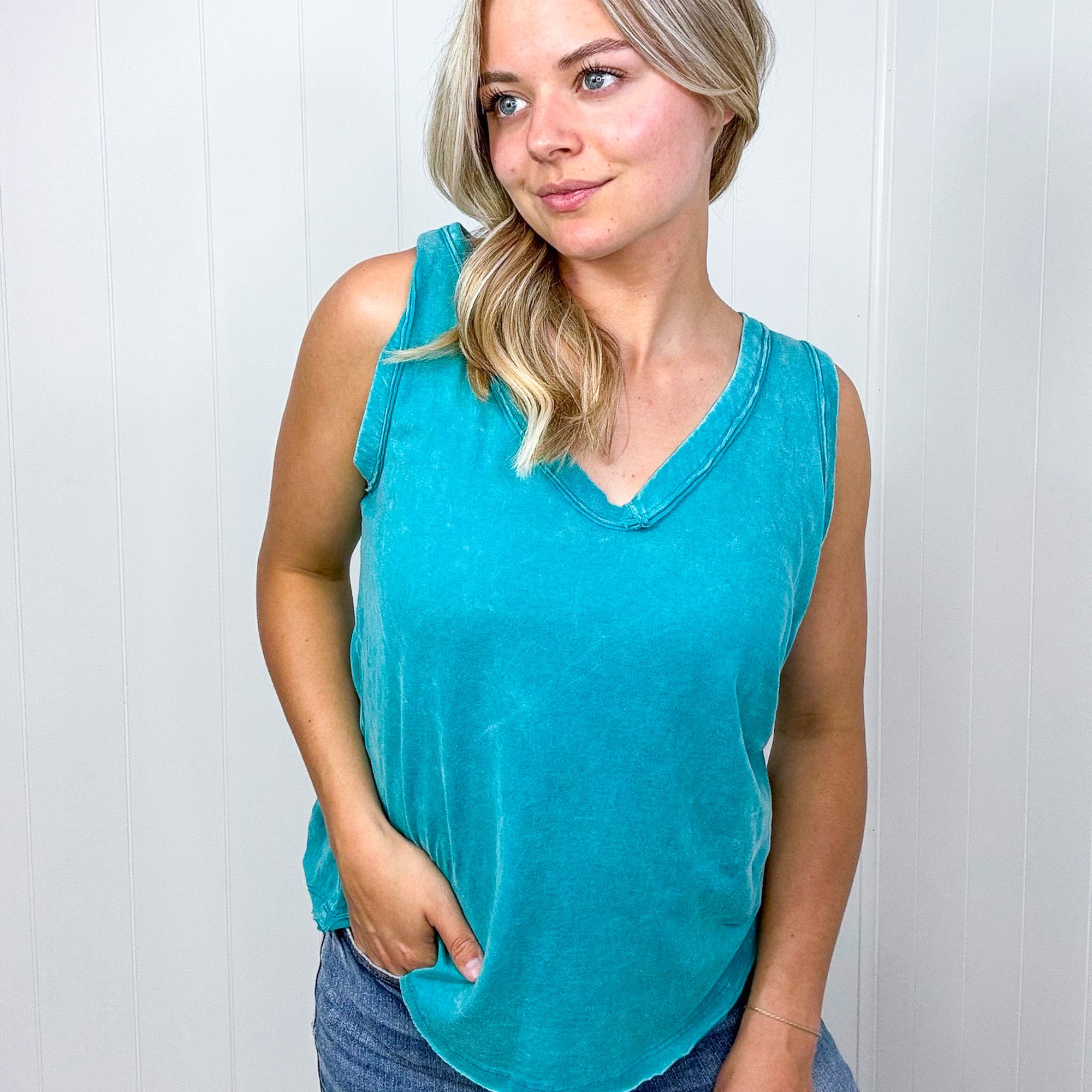 Malory Washed V Neckline Sleeveless Tank Top in 6 Colors - Boujee Boutique 