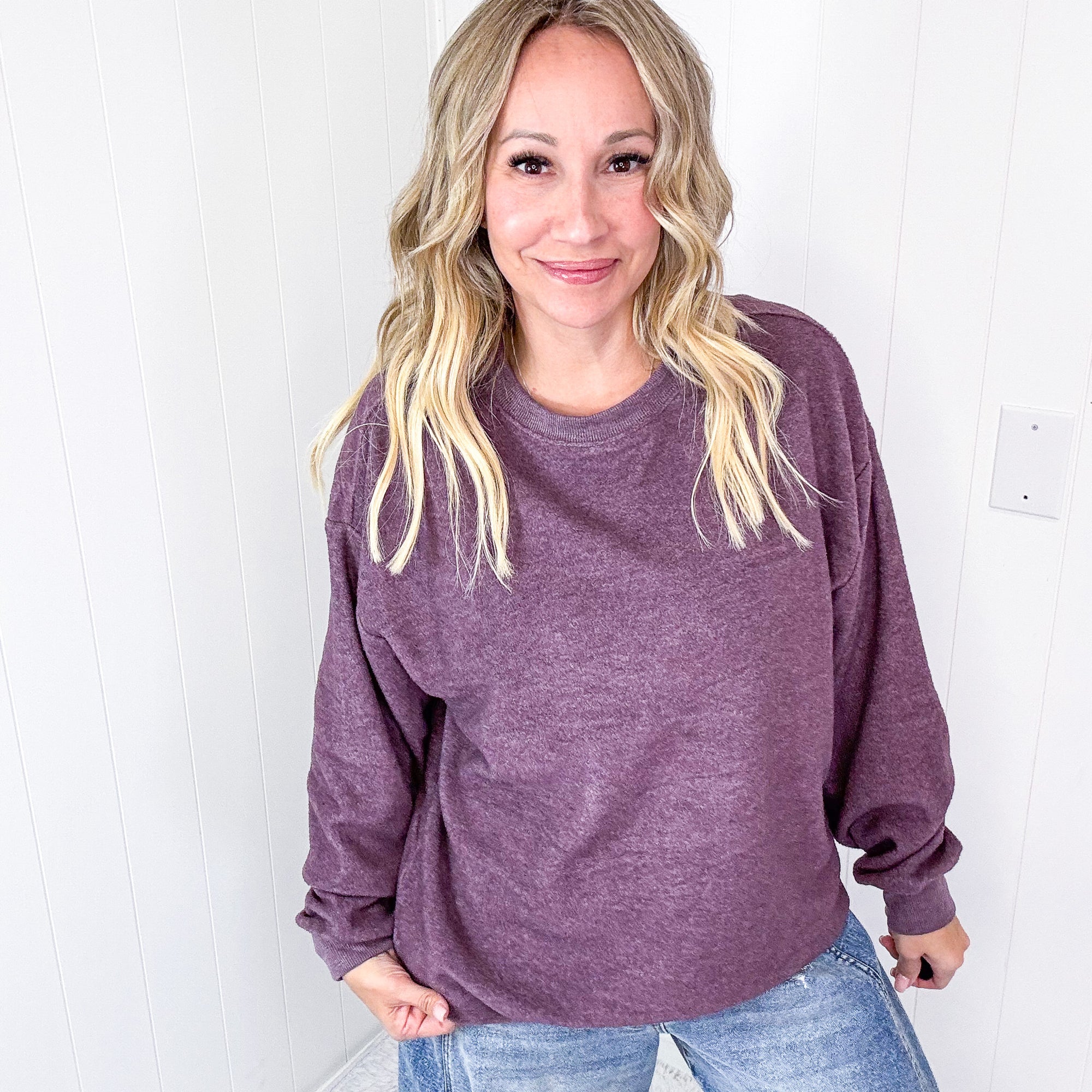 Casual Luxe Brushed Hacci Loose Fitting Long Sleeve Top In 3 Options - Boujee Boutique 
