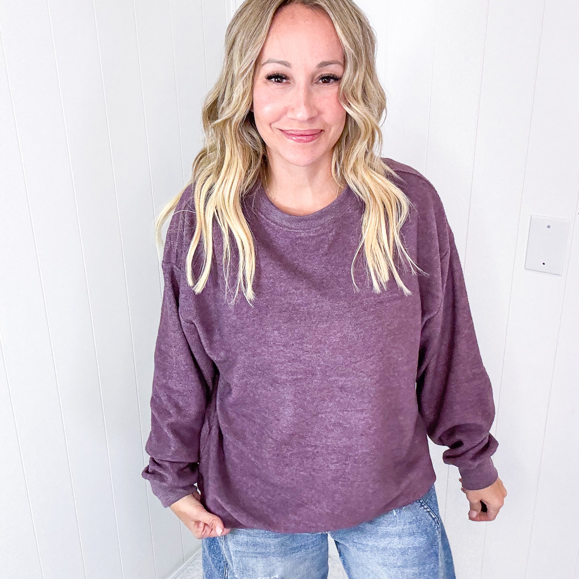 Casual Luxe Brushed Hacci Loose Fitting Long Sleeve Top In 3 Options - Boujee Boutique 