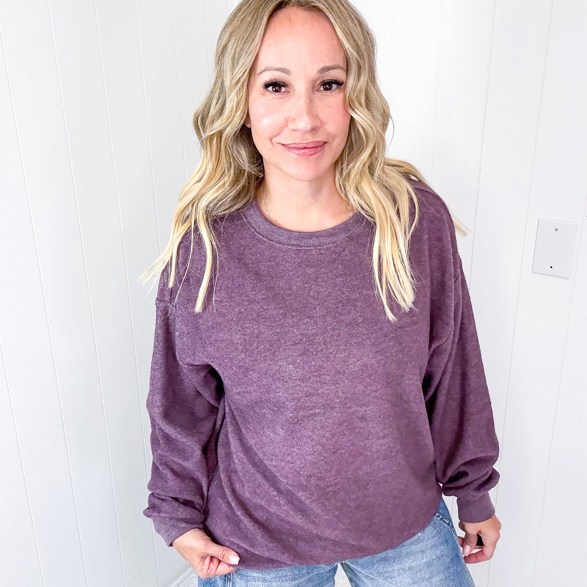 Casual Luxe Brushed Hacci Loose Fitting Long Sleeve Top In 3 Options - Boujee Boutique 