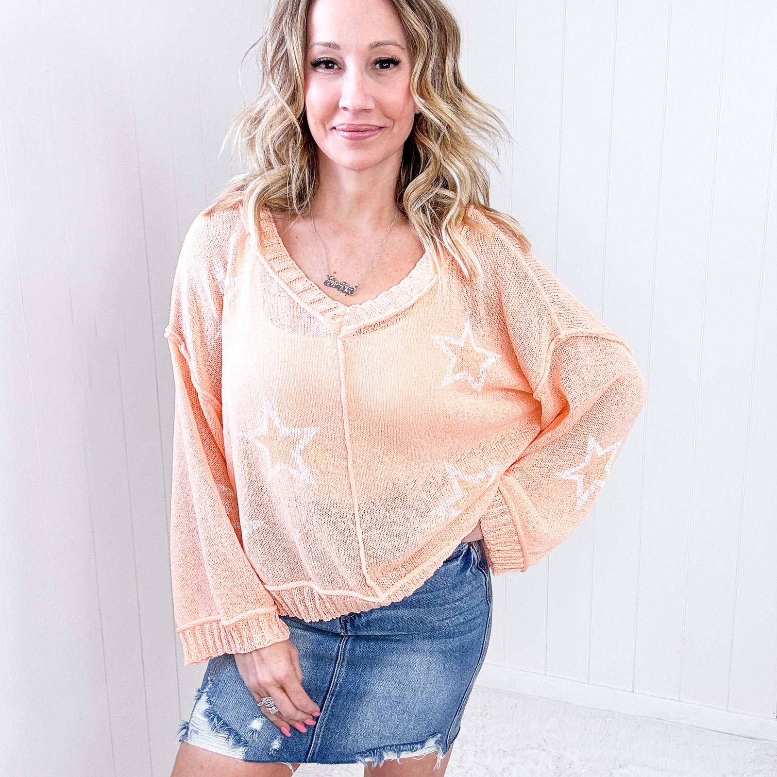POL Star Crazy Sherbet Sheer Spring Sweater - Boujee Boutique 