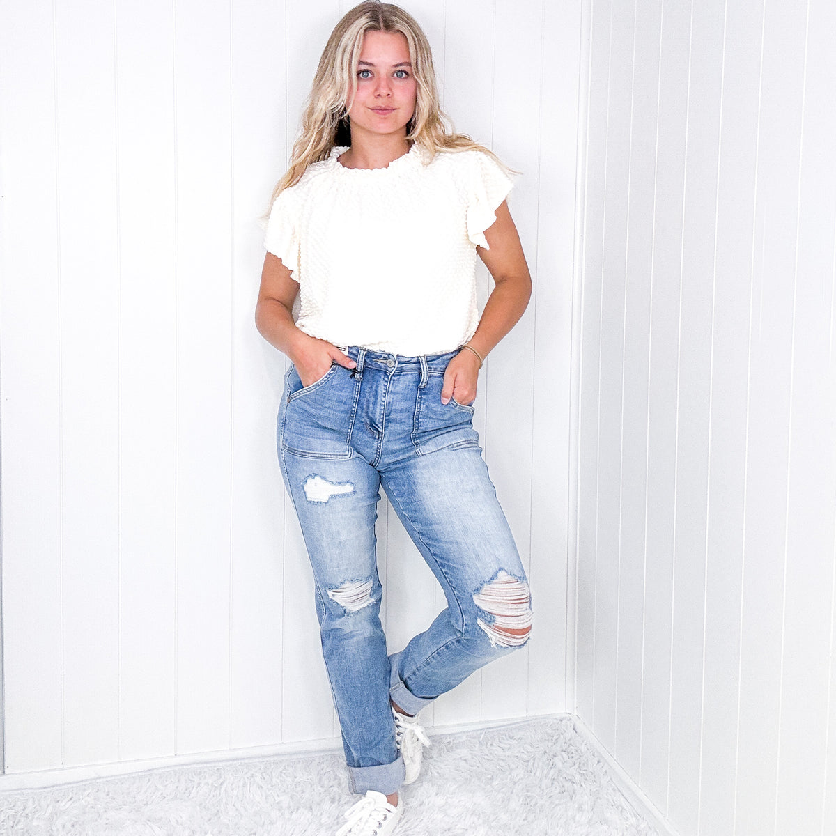 Judy Blue Harlow High Waist Destroyed Boyfriend Jeans - Boujee Boutique 