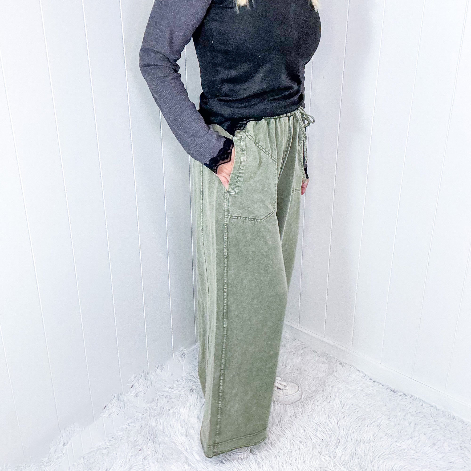 Easy Breeze Mineral Washed Terry Knit Wide Leg Palazzo Pants In 2 Options - Boujee Boutique 