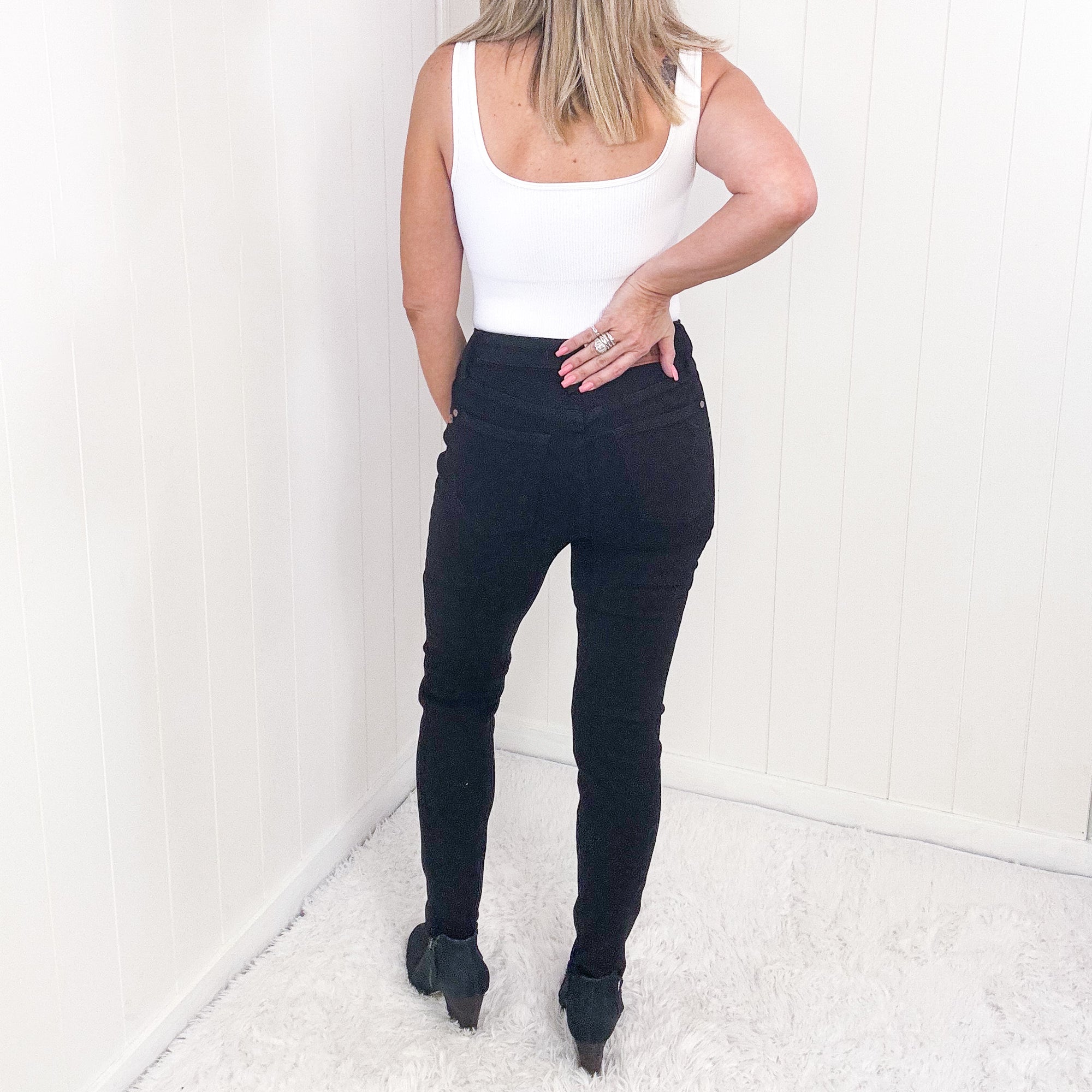 Judy Blue Black Distressed Tummy Control High Waist Skinny Jeans - Boujee Boutique 
