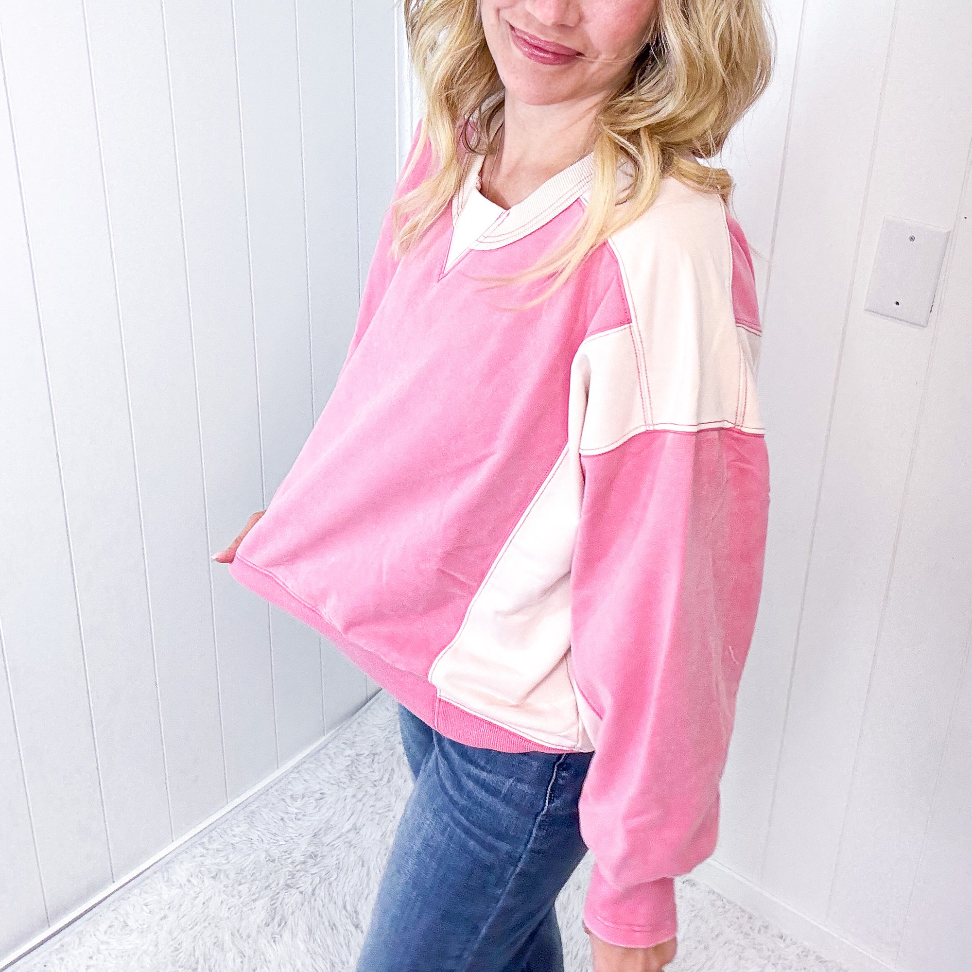 Tell A Story Color Block Washed Terry Long Sleeve Pullover In 2 Options *Final Sale*