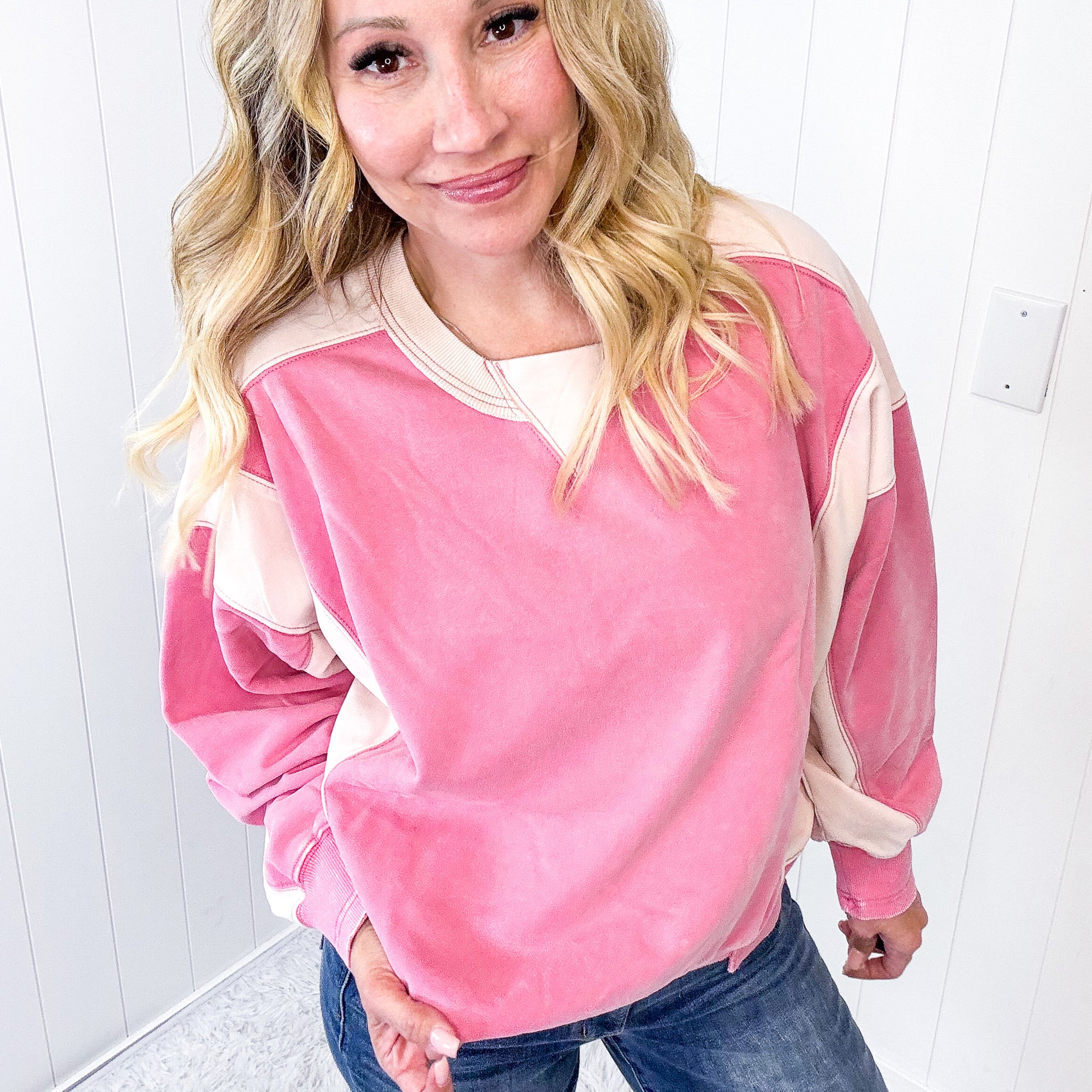 Tell A Story Color Block Washed Terry Long Sleeve Pullover In 2 Options *Final Sale*