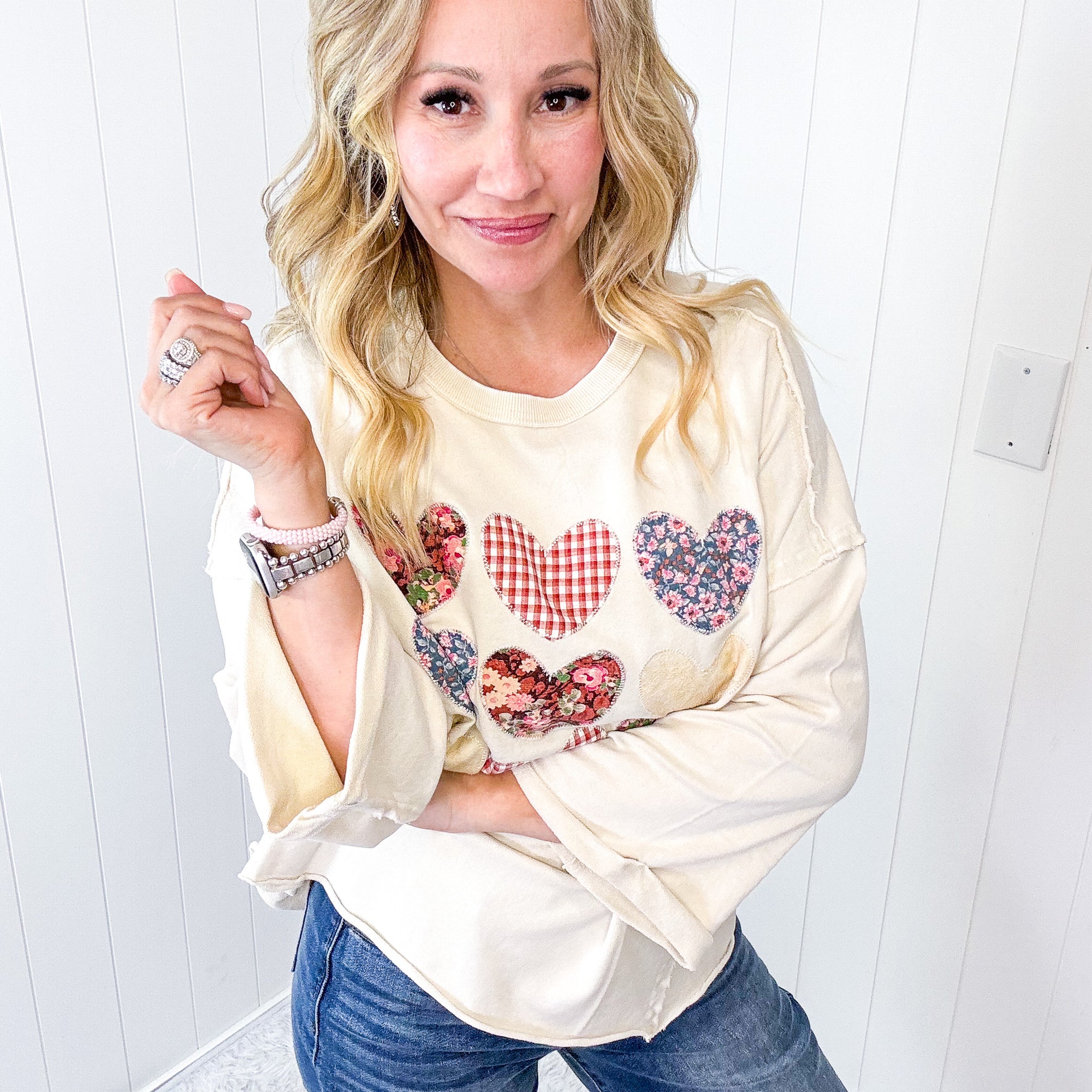All Hearts Aglow Mineral Wash Patch Terry Knit Pullover In 3 Options *Final Sale*
