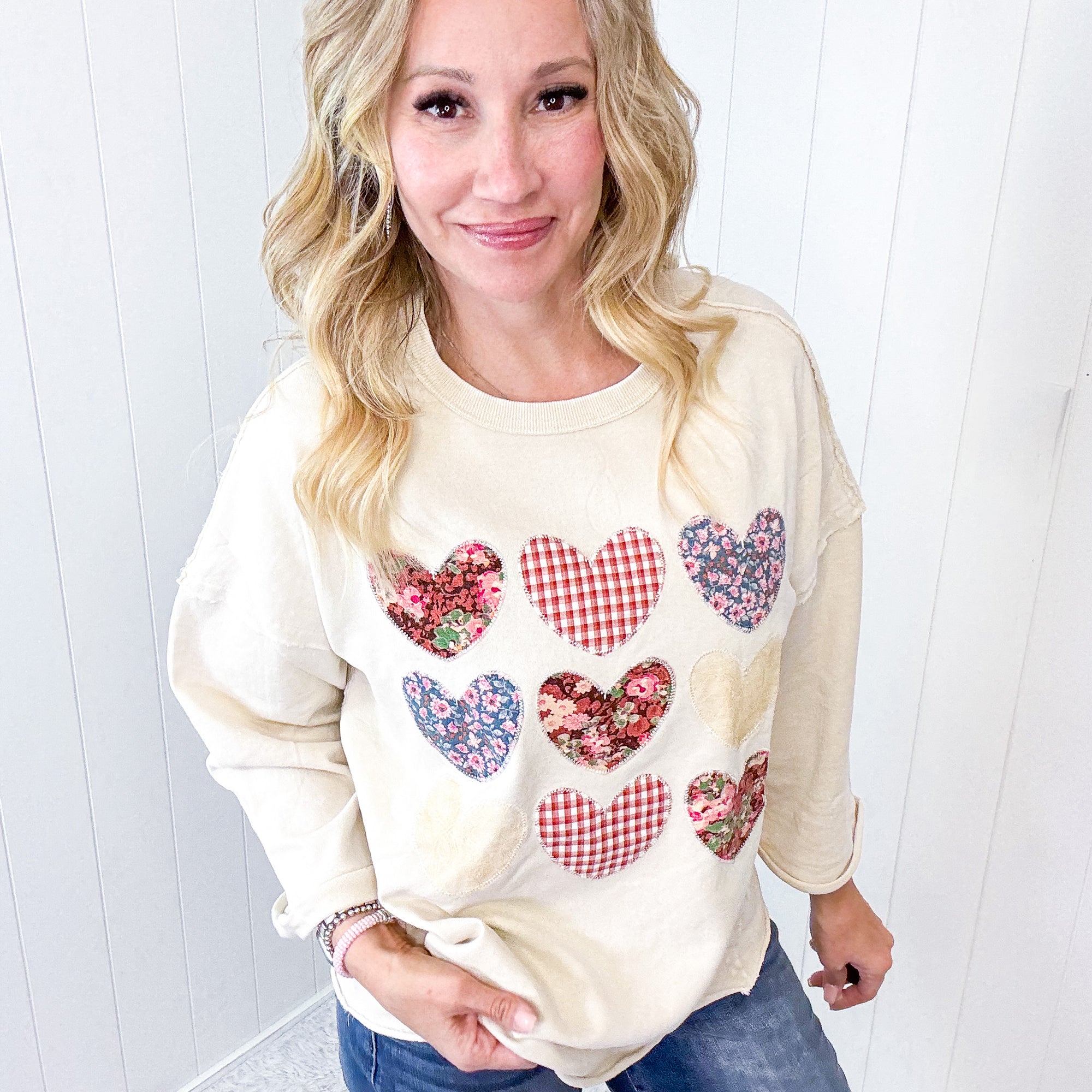 All Hearts Aglow Mineral Wash Patch Terry Knit Pullover In 3 Options *Final Sale*