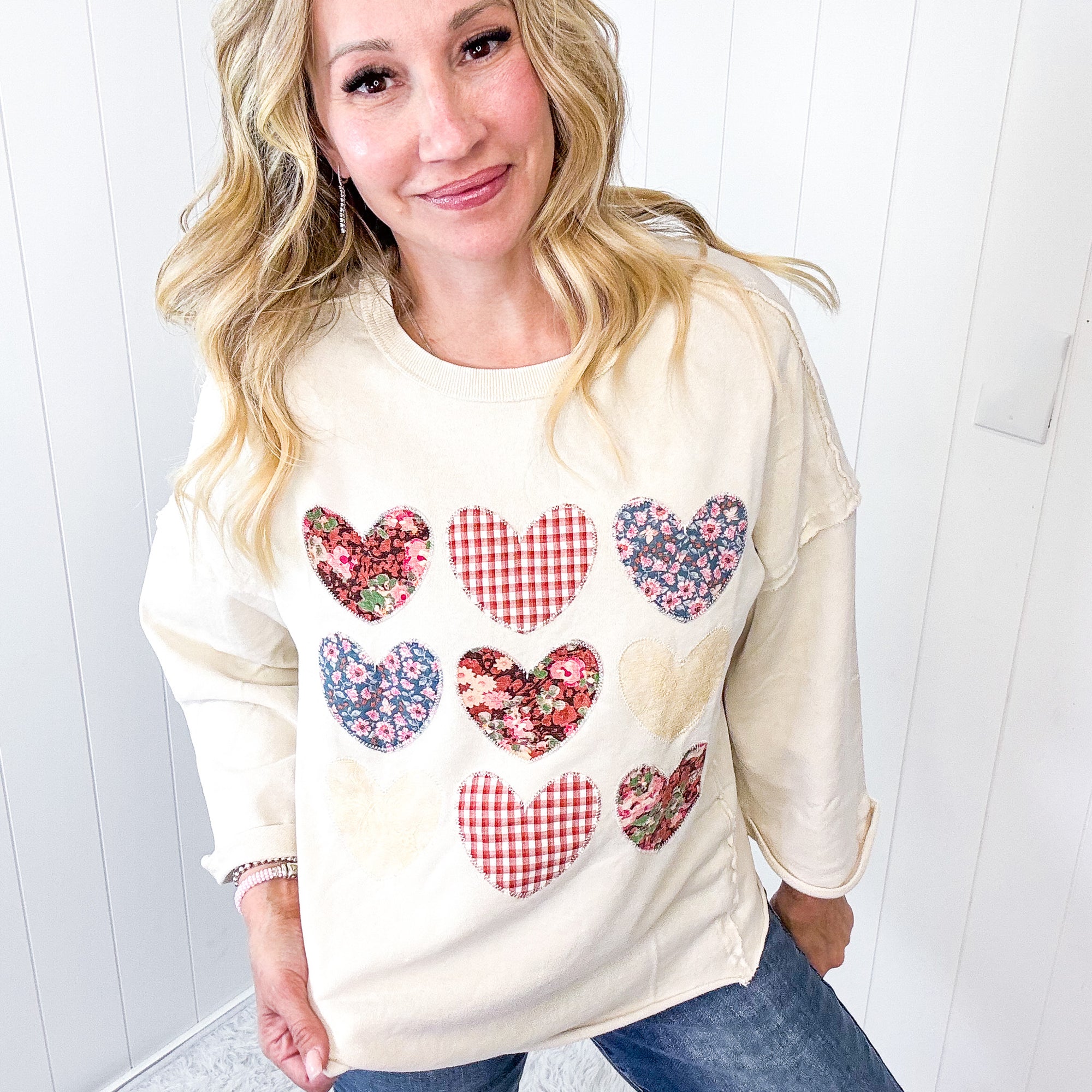 All Hearts Aglow Mineral Wash Patch Terry Knit Pullover In 3 Options *Final Sale*