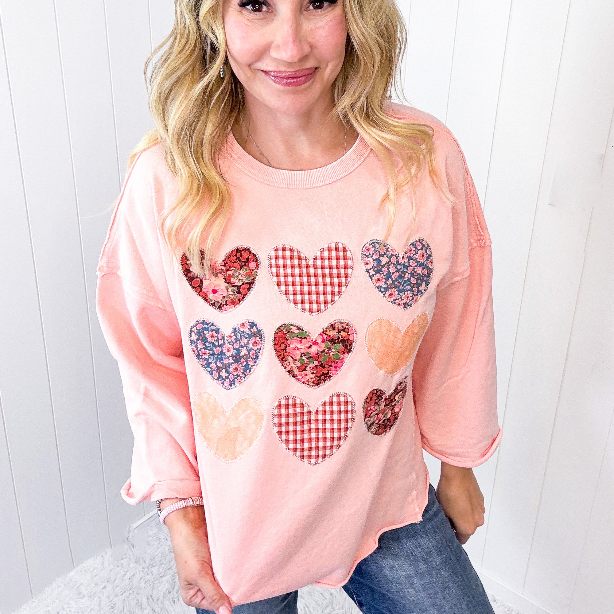 All Hearts Aglow Mineral Wash Patch Terry Knit Pullover In 3 Options *Final Sale*