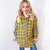 Effortless Edge Frayed Plaid Longline Button Up Top In Mustard *Final Sale*
