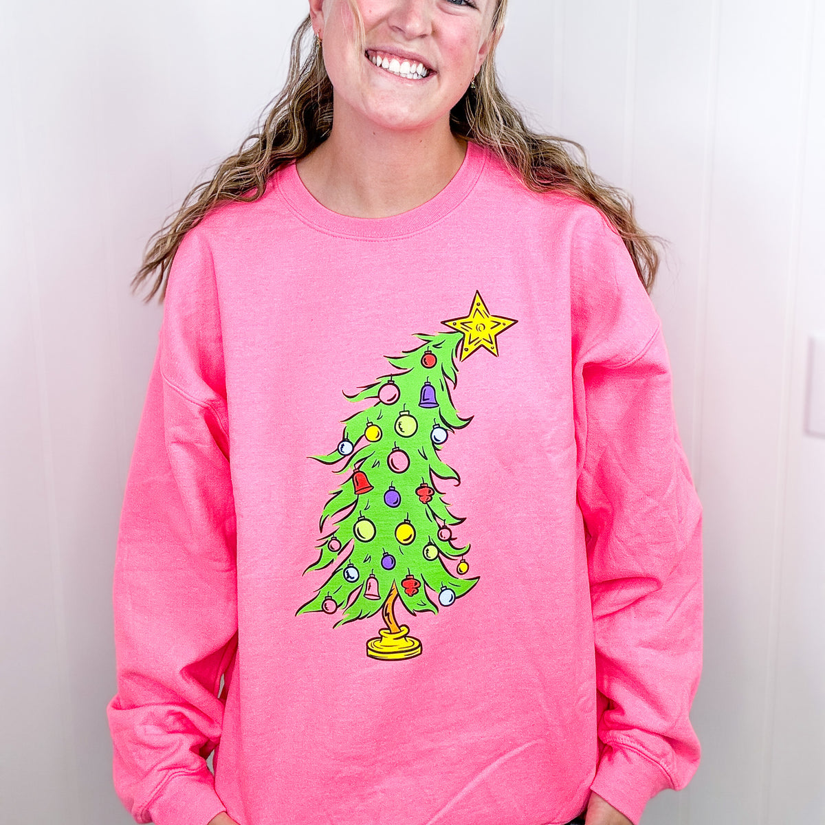 Neon Pink Christmas Tree Sweatshirt