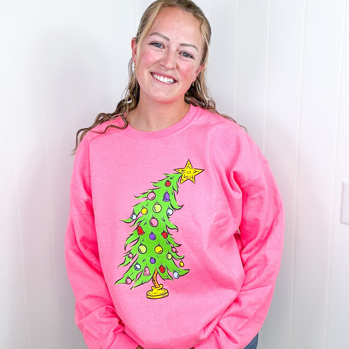 Neon Pink Christmas Tree Sweatshirt