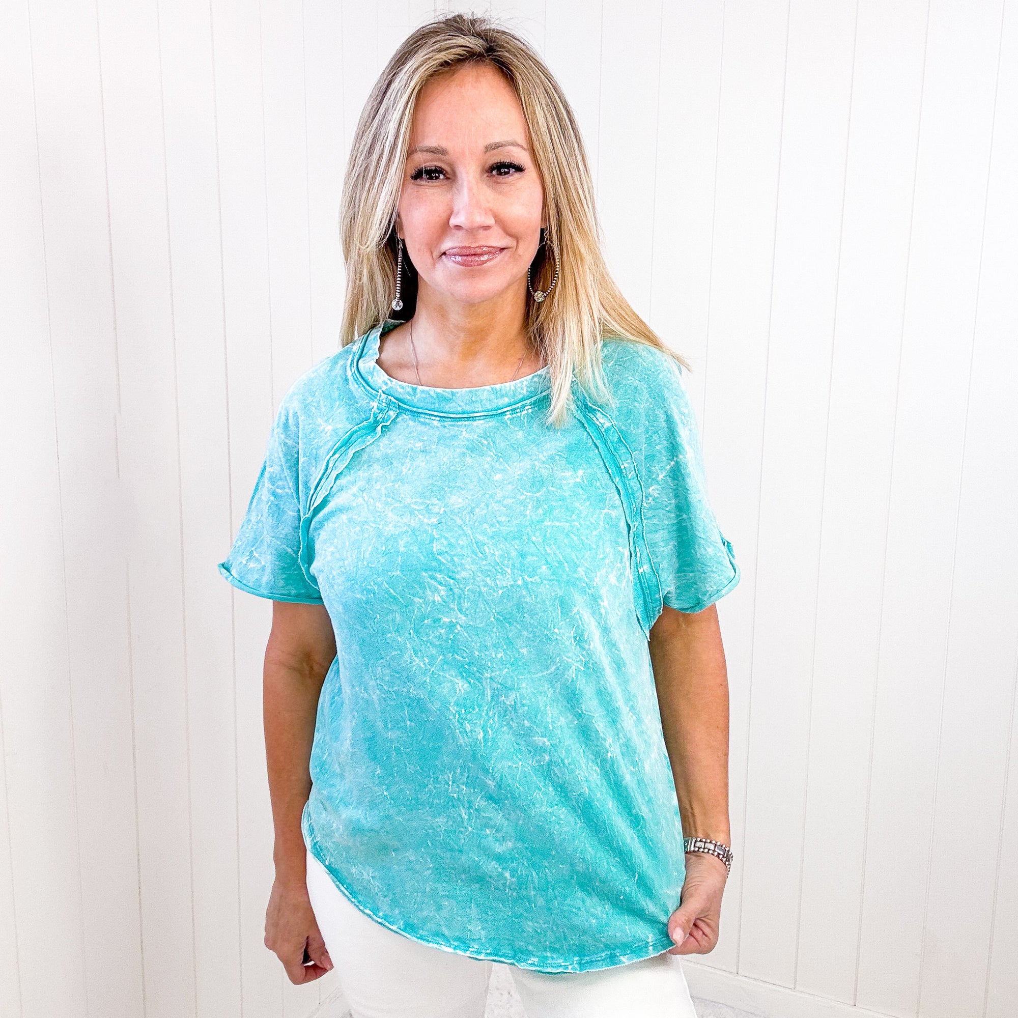 Soft Spring Crinkle Washed Raglan Short Sleeve Top in 3 Colors - Boujee Boutique 