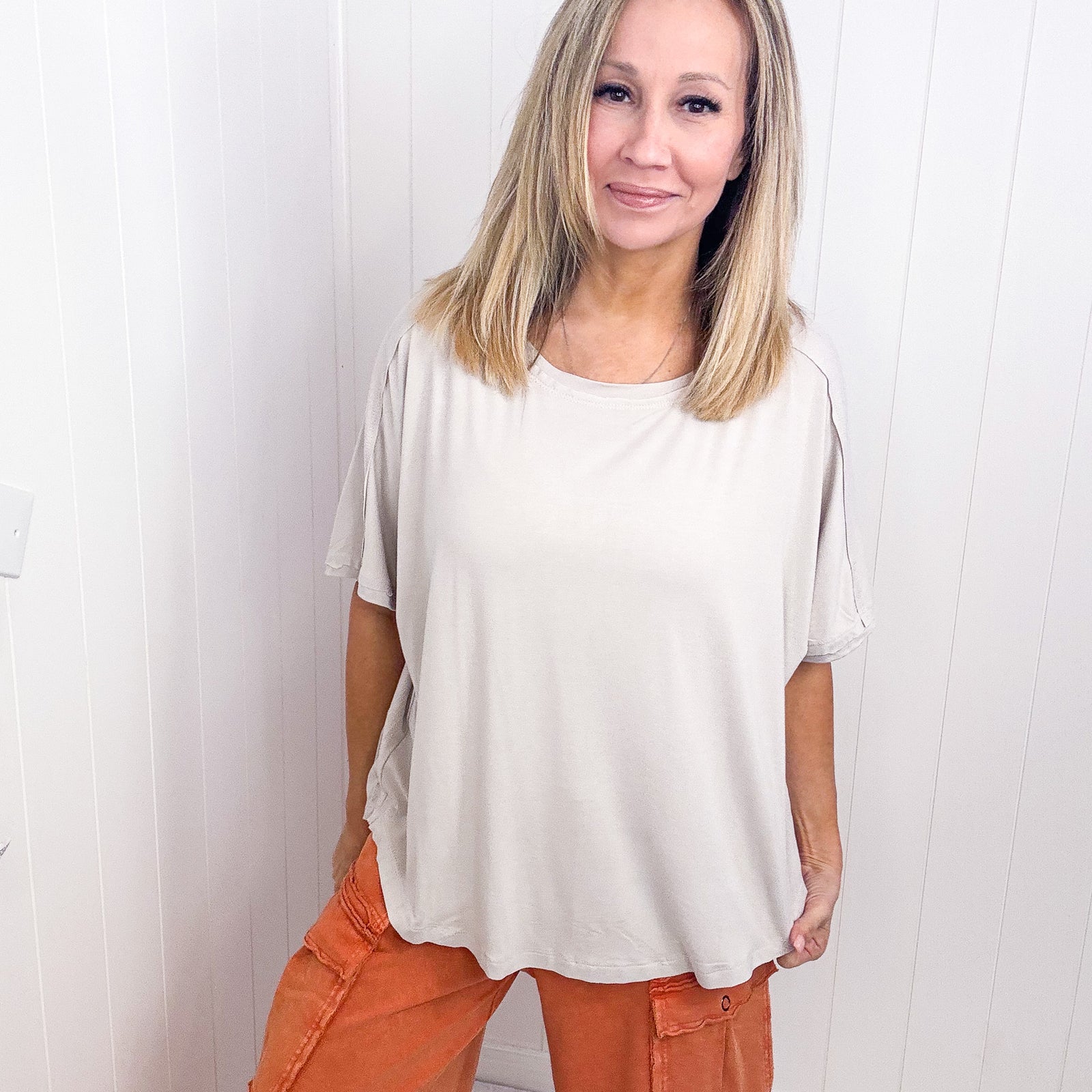 Easy Decisions Oversized Short Sleeve Pleated Back Tunic in 3 Colors